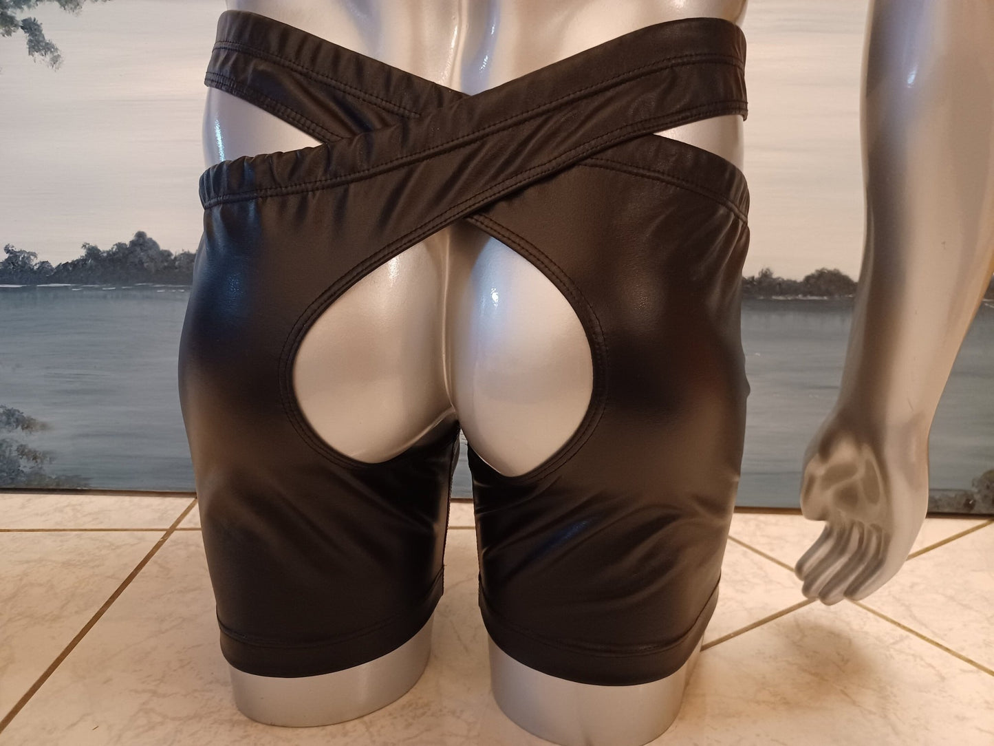 Herren Chaps Straps Stay Hip Harness ouvert Strumpfbänder elastisches Lederimitat sexy Dessous Fetisch - SEXSENSE