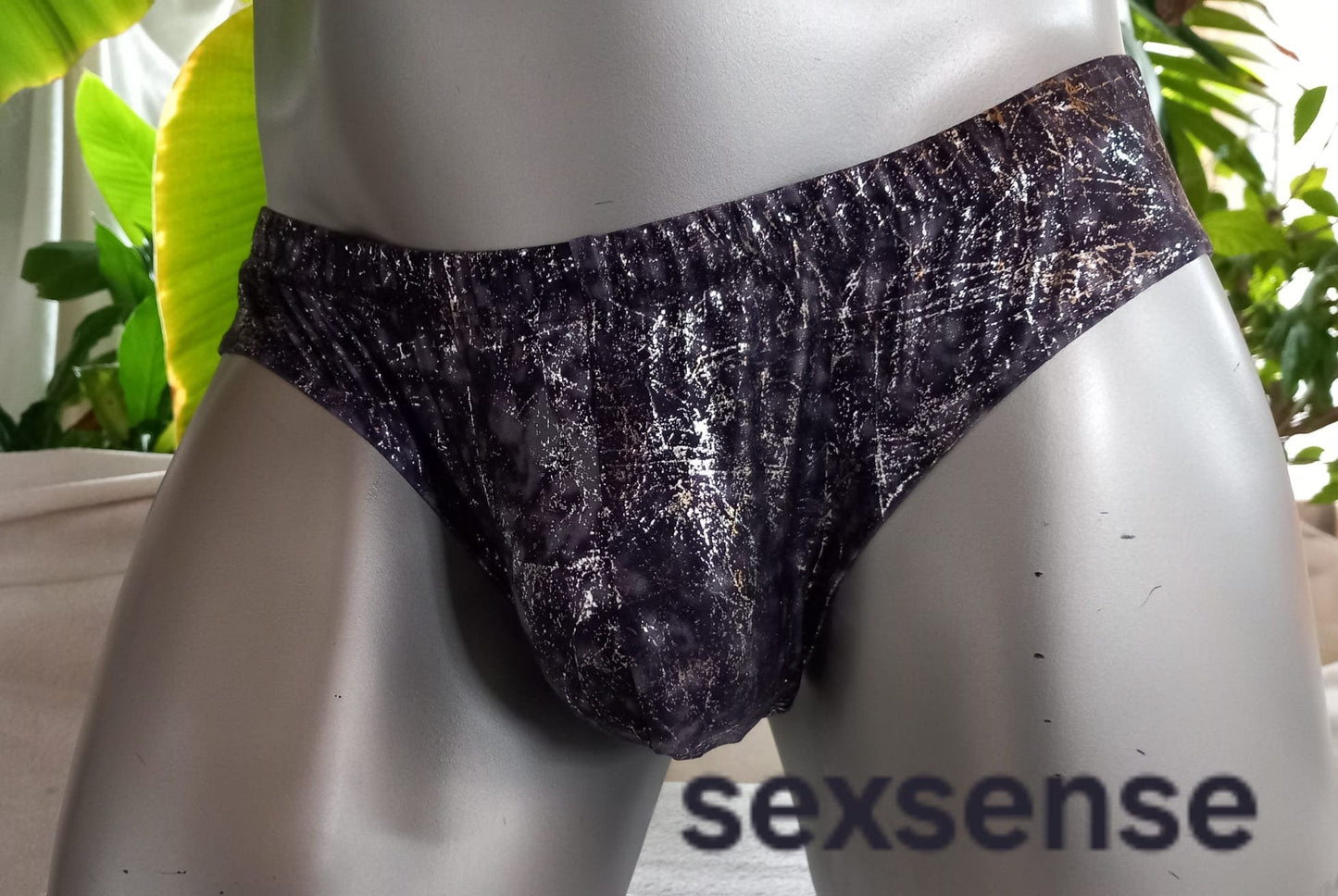 Badehose elastisches Lycra schwarz/grau Silber Metallic - SEXSENSE