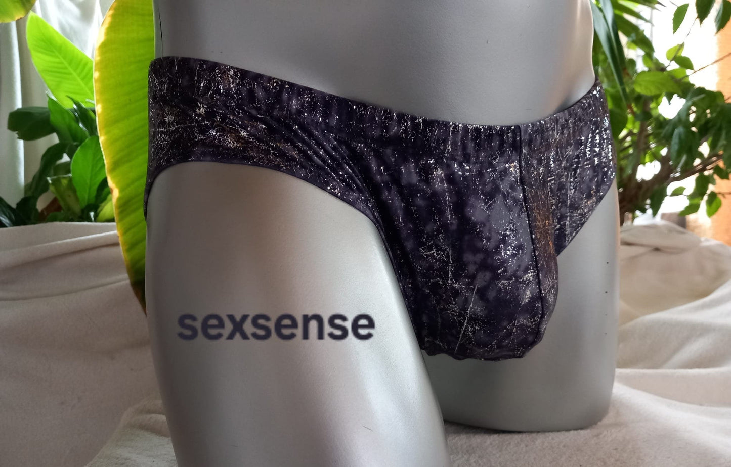 Badehose elastisches Lycra schwarz/grau Silber Metallic - SEXSENSE