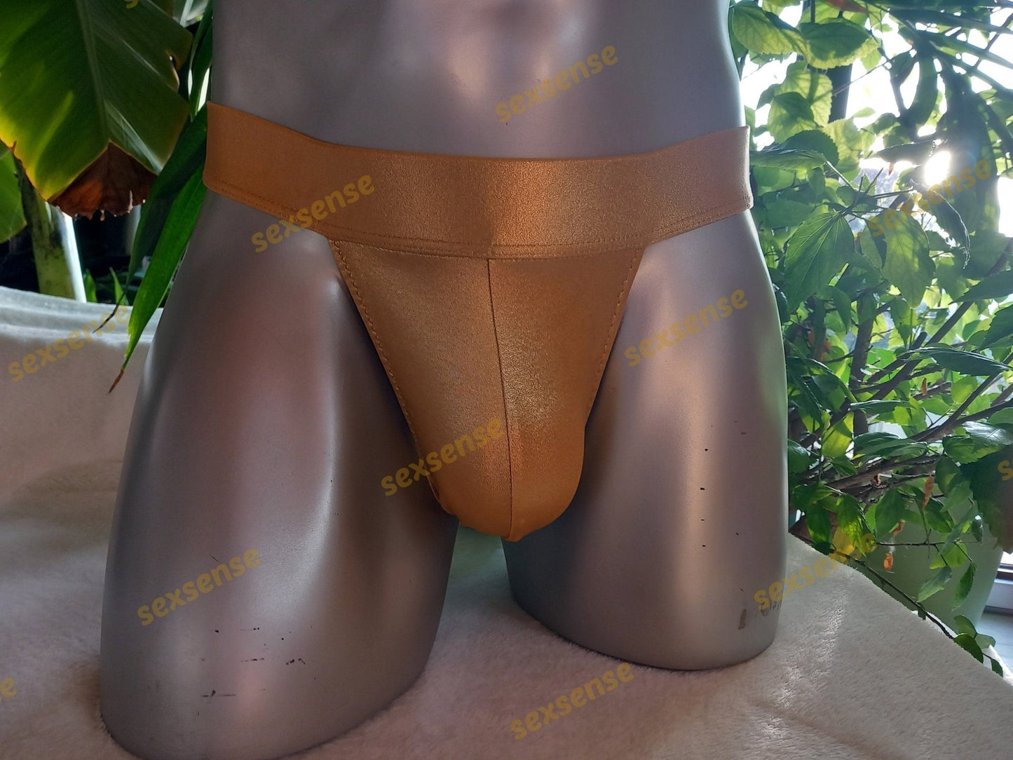 Badestring Herren Badehose Stretch Lycra Gold Gummibund breit Stoffbezogen - SEXSENSE