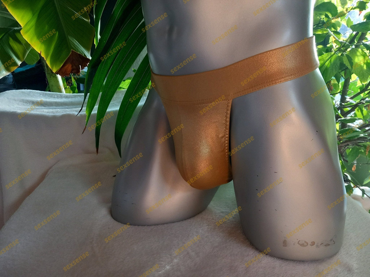 Badestring Herren Badehose Stretch Lycra Gold Gummibund breit Stoffbezogen - SEXSENSE