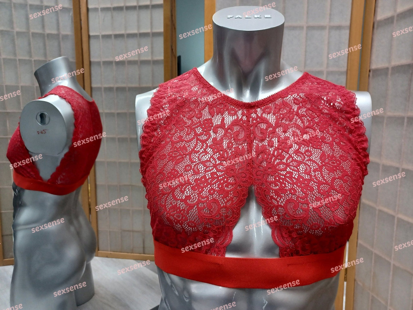 Bustier BH Sissy Unterwäsche en femme die elastische Spitze ist rot und eng anliegend - SEXSENSE