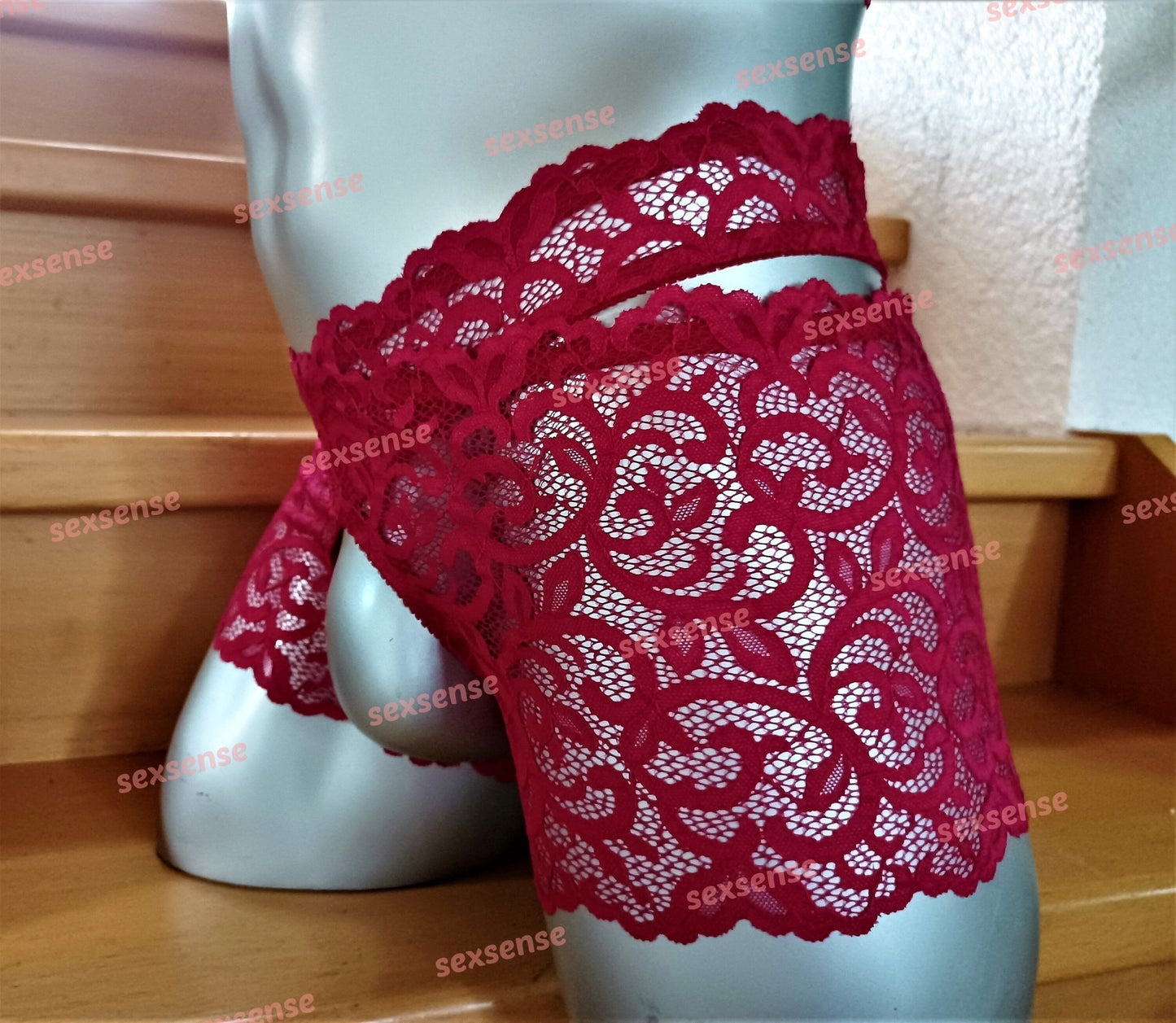 Herren Straps Stay Hip halterlos ouvert Strumpfbänder elastische Spitze rot Fetisch Gay - SEXSENSE