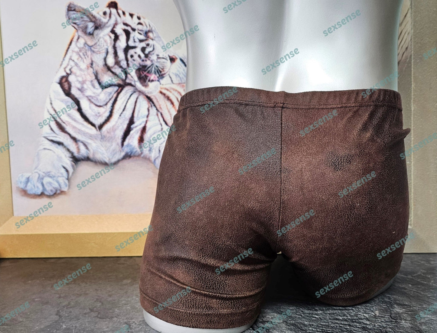 Boxershorts Badeshorts Herren antik Wildleder Imitat Badehose elastisches braunes Suede - SEXSENSE