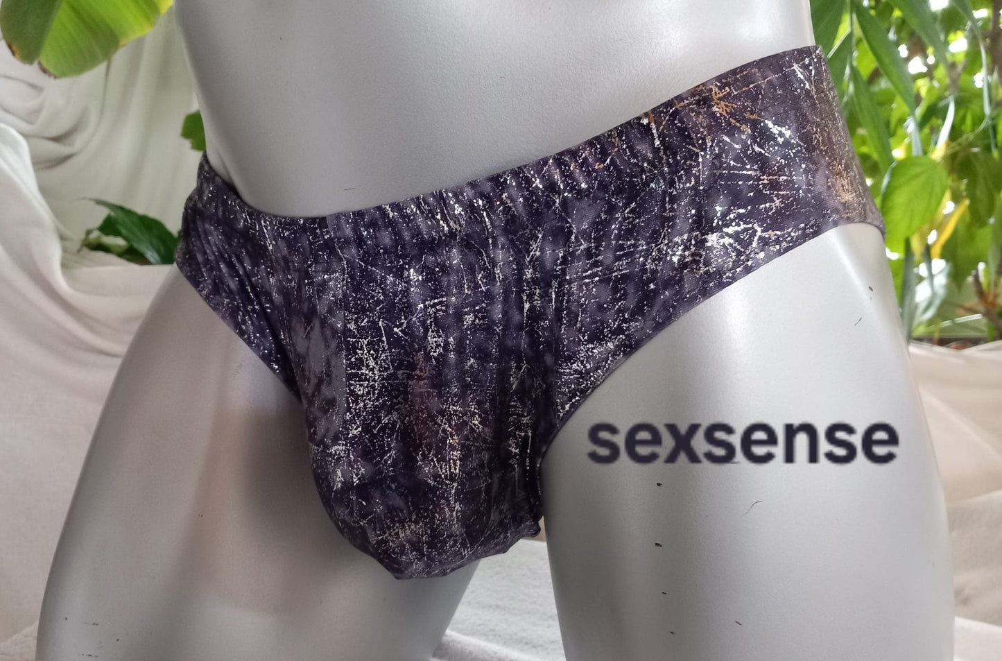 Badehose elastisches Lycra schwarz/grau Silber Metallic - SEXSENSE