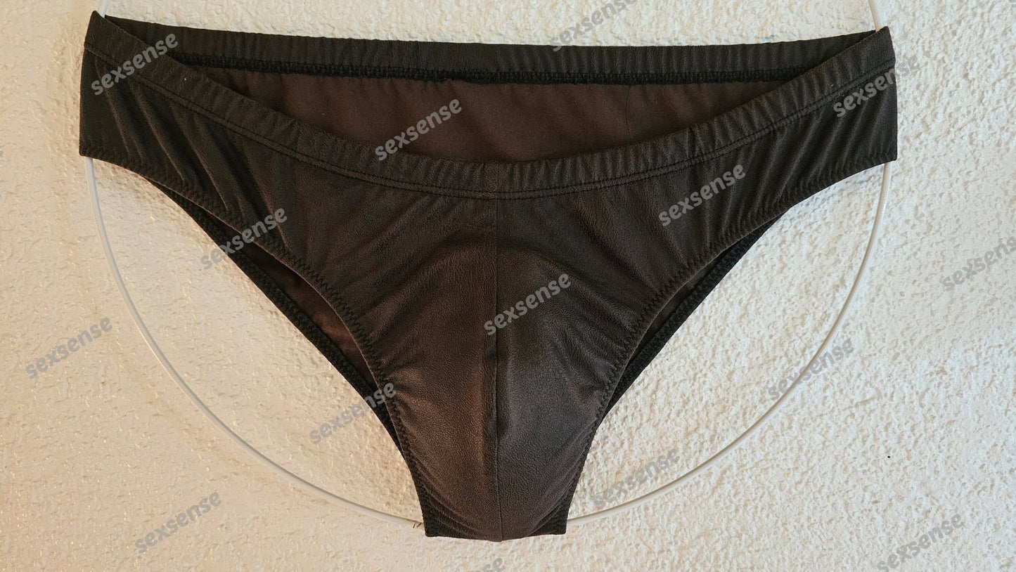 Badehose Slip Wasch - Leder Suede Herren elastisches Antikleder braun - SEXSENSE