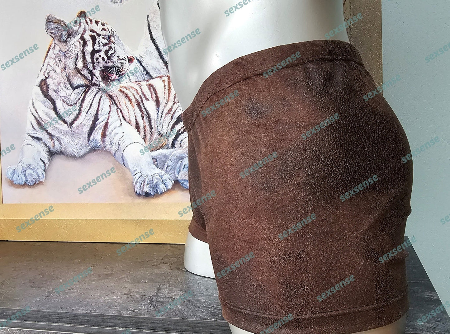 Boxershorts Badeshorts Herren antik Wildleder Imitat Badehose elastisches braunes Suede - SEXSENSE