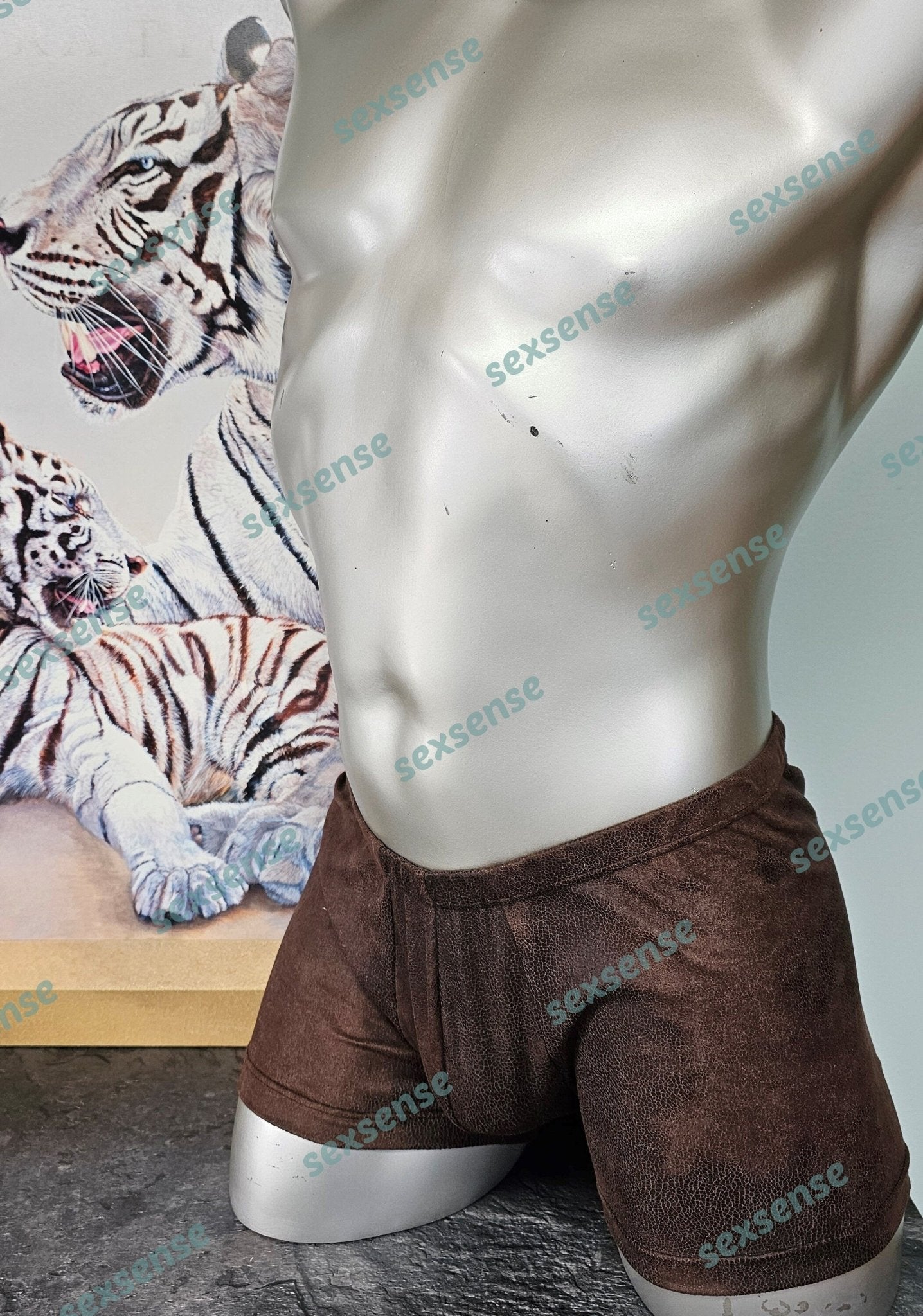 Boxershorts Badeshorts Herren antik Wildleder Imitat Badehose elastisches braunes Suede - SEXSENSE
