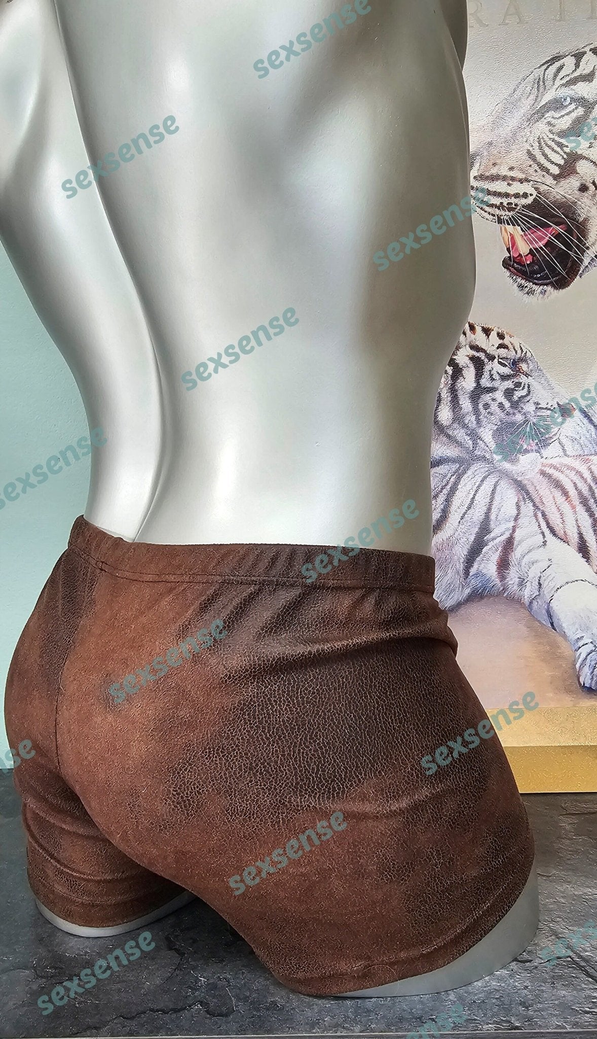 Boxershorts Badeshorts Herren antik Wildleder Imitat Badehose elastisches braunes Suede - SEXSENSE