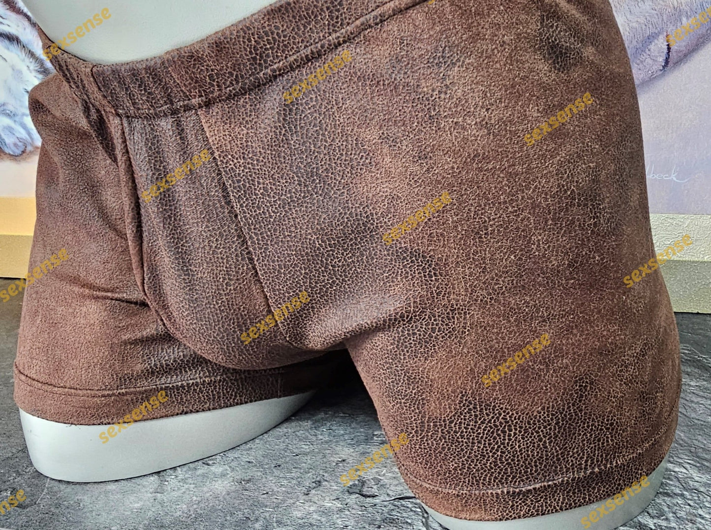 Boxershorts Badeshorts Herren antik Wildleder Imitat Badehose elastisches braunes Suede - SEXSENSE