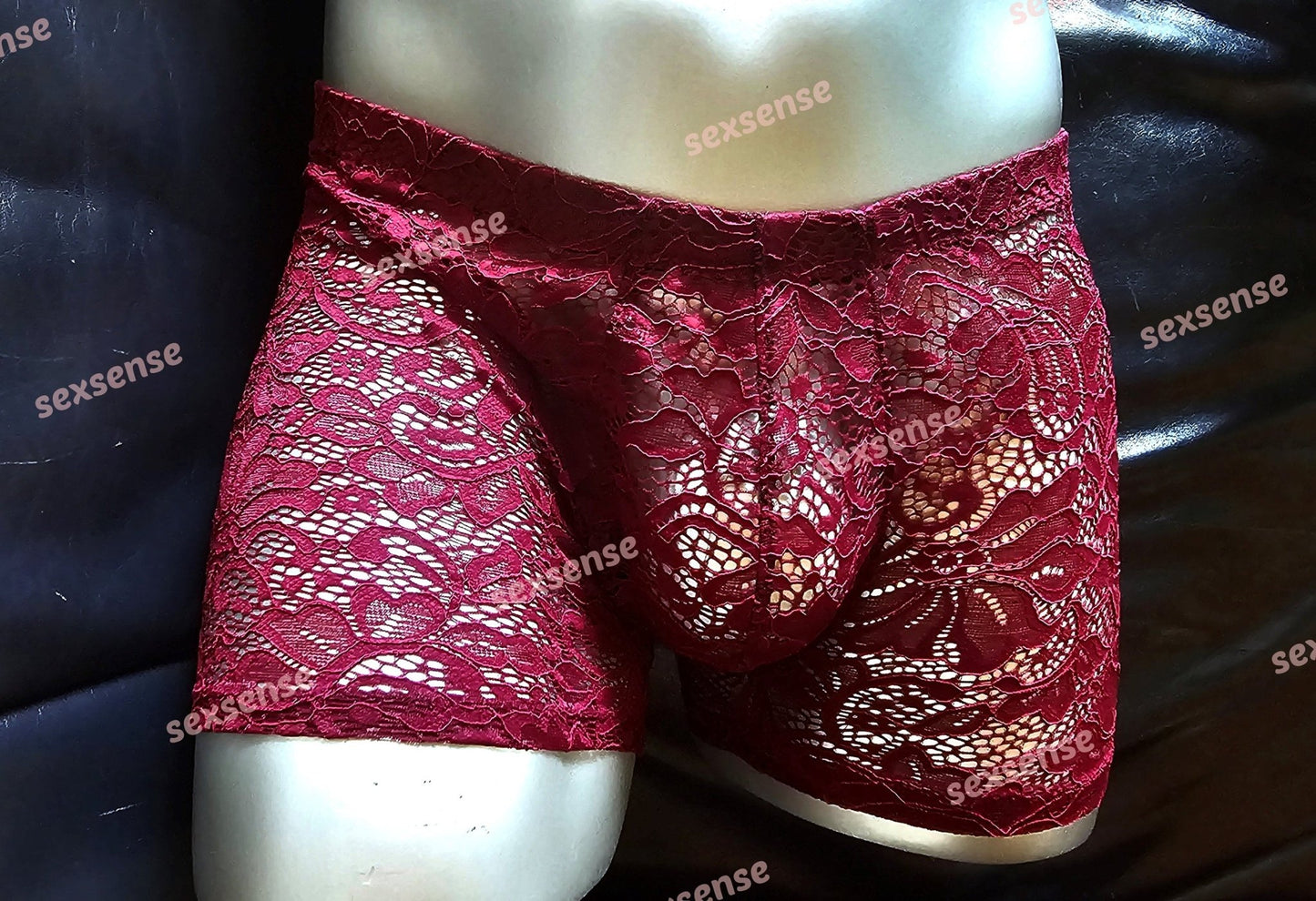 Boxershorts Spitze bordeaux elastisch transparent enganliegend sexy - SEXSENSE