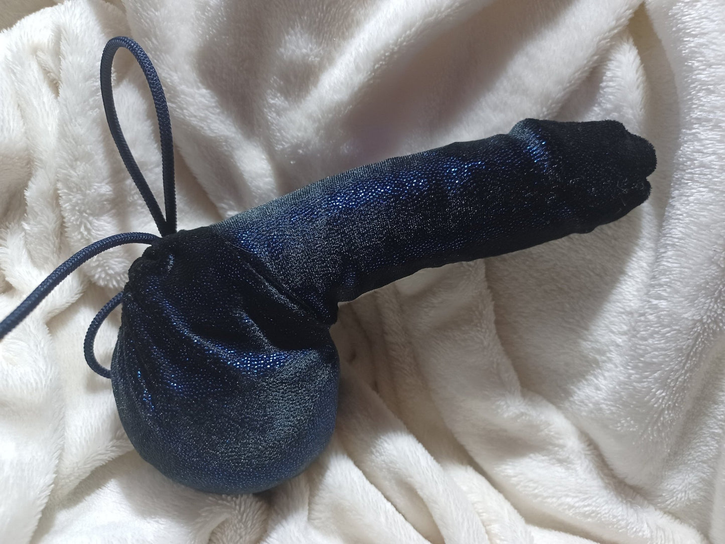 Penissocke Lümmeltüte Juwelensäckchen Nacht blauer Metallic Samt Sleeve elastischer Lycra - SEXSENSE