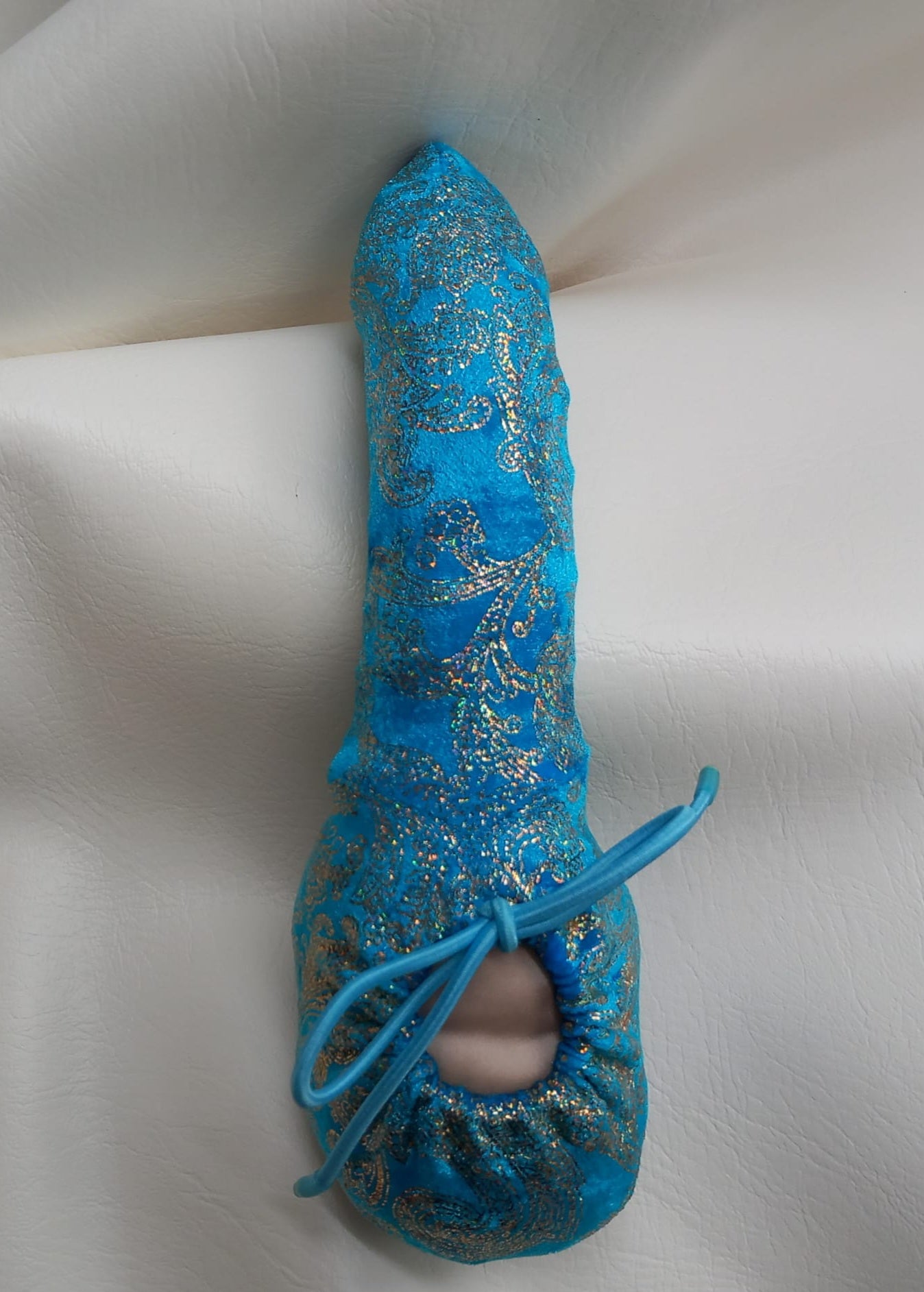 Penissocke Juwelensäckchen blauer Samt mit Gold Hodensack Eierwärmer Willy Pyjama - SEXSENSE