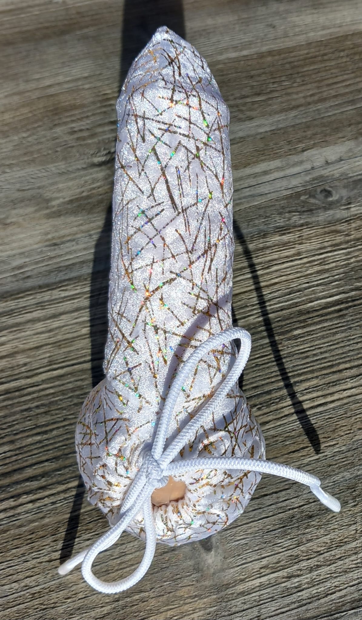 Penissocke Lümmeltüte Juwelensäckchen weißer Lycra Samt mit Hologramm Glitter Gold Glockenhalter Willyärmer - SEXSENSE