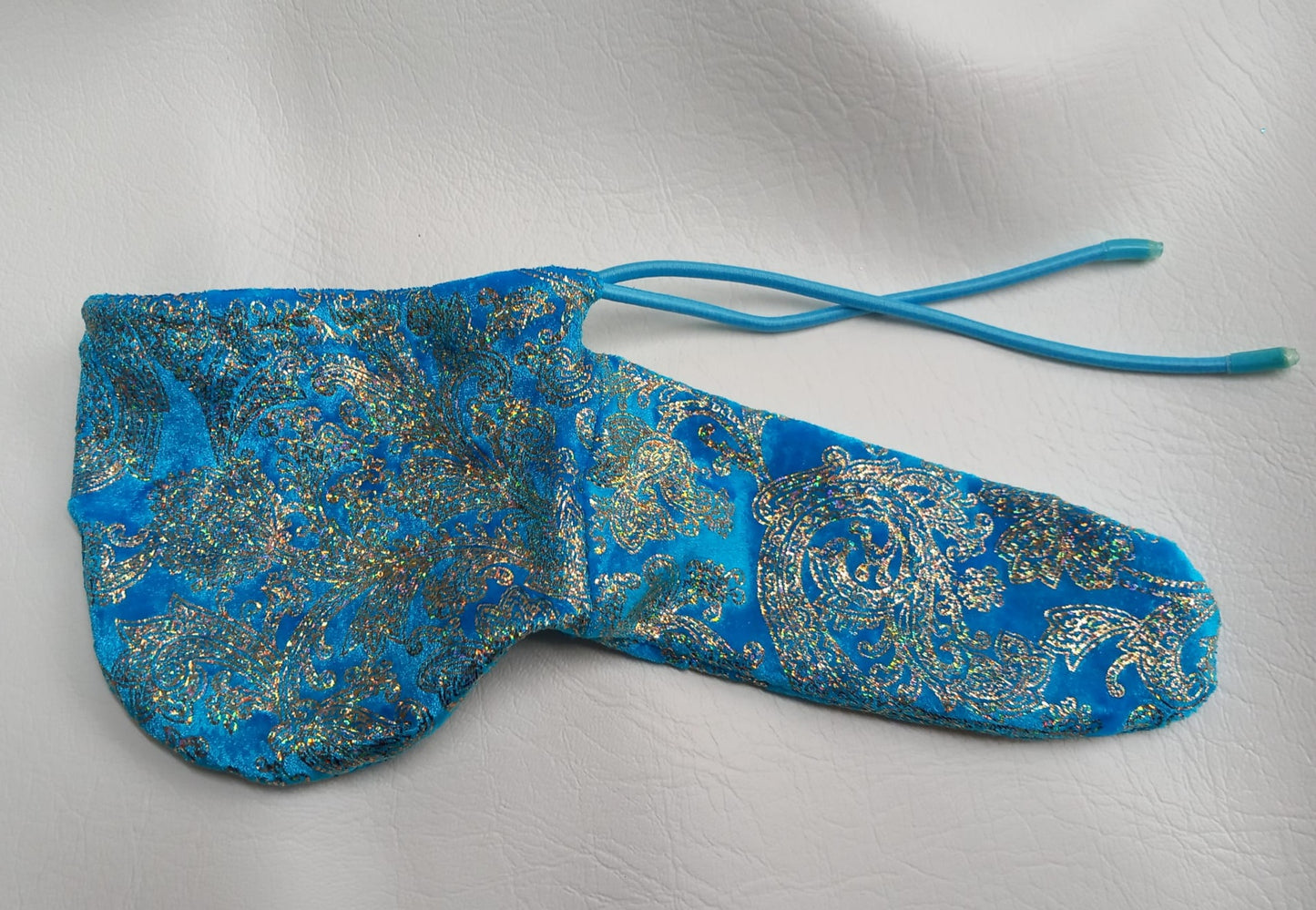 Penissocke Juwelensäckchen blauer Samt mit Gold Hodensack Eierwärmer Willy Pyjama - SEXSENSE