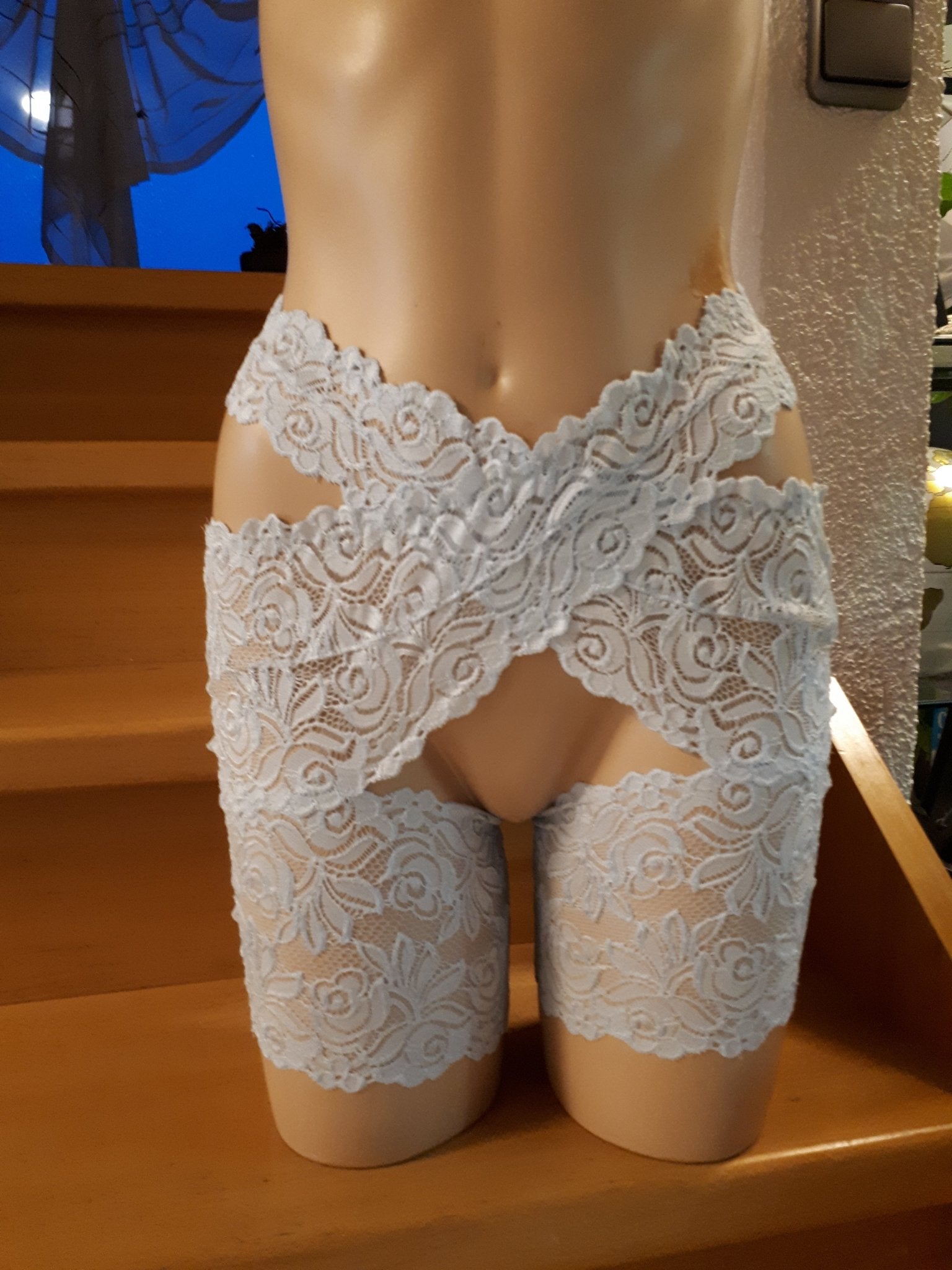 Stay Hip Oberschenkelschoner elastische Babyblaue Spitze Dessous Lingerie Strumpfband ouvert (Kopie) - SEXSENSE
