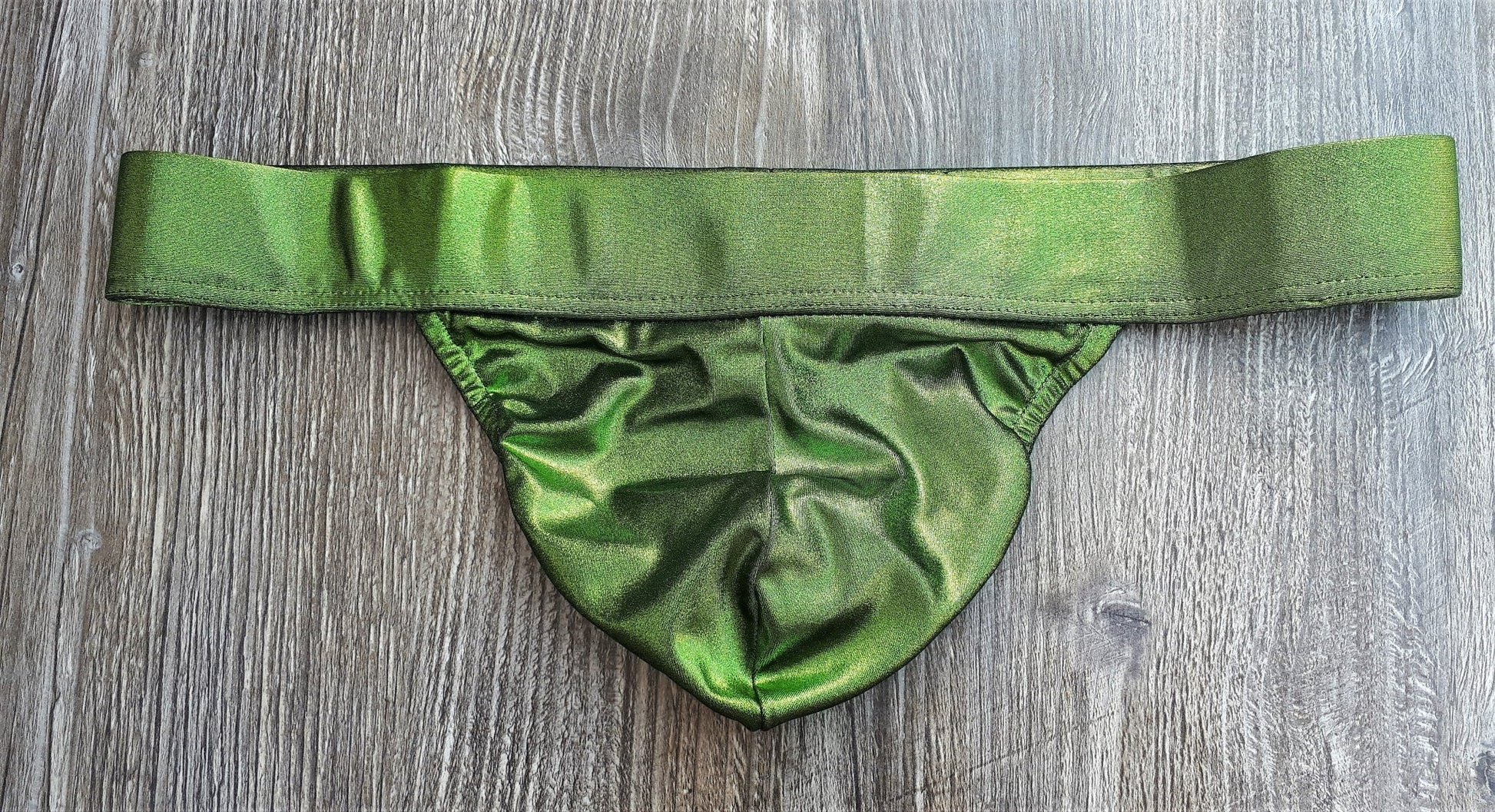 Thong fetisch ouvert Silikon Cockring Polos grün Metallic Spielhose open Butt Suspensorium Push Up - SEXSENSE