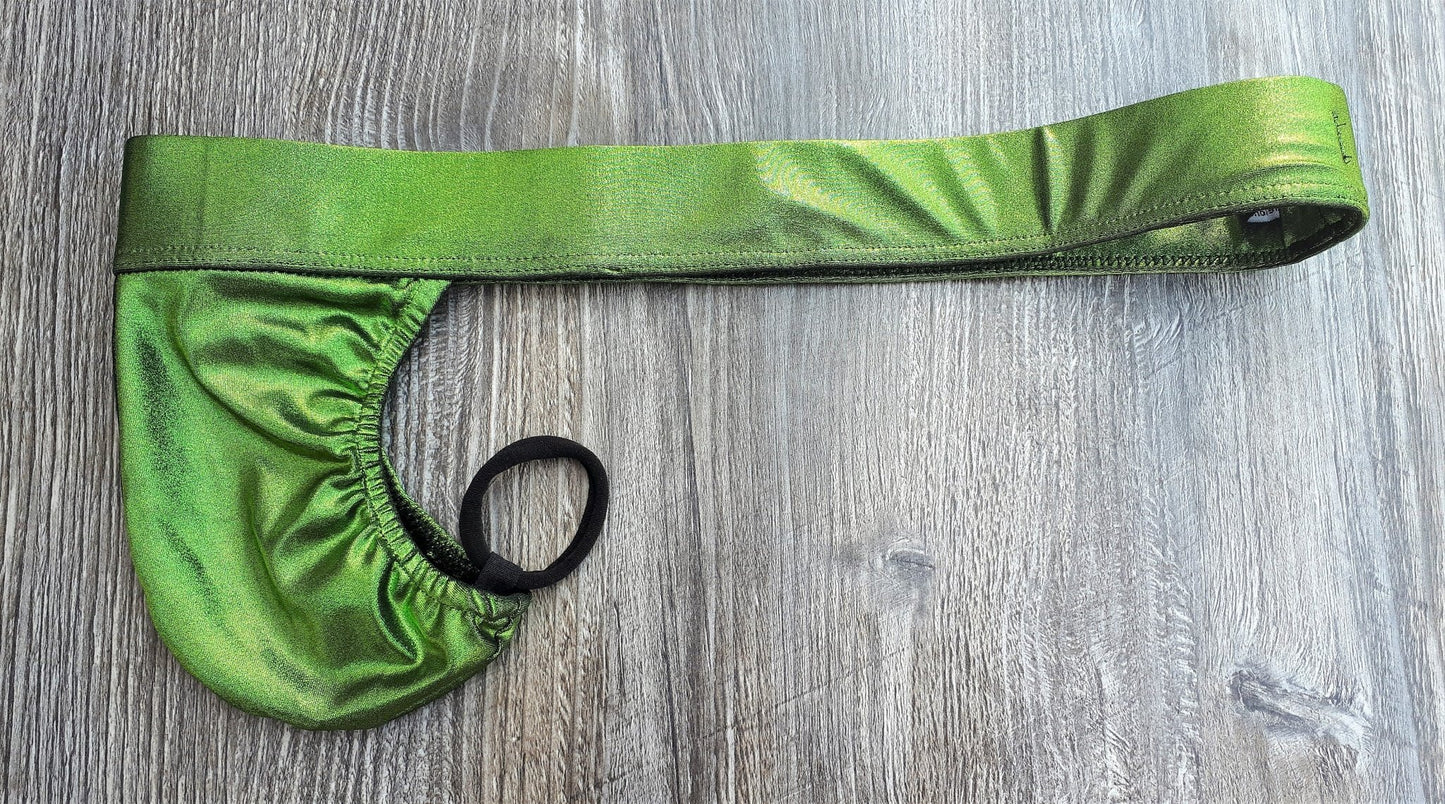 Thong fetisch ouvert Silikon Cockring Polos grün Metallic Spielhose open Butt Suspensorium Push Up - SEXSENSE