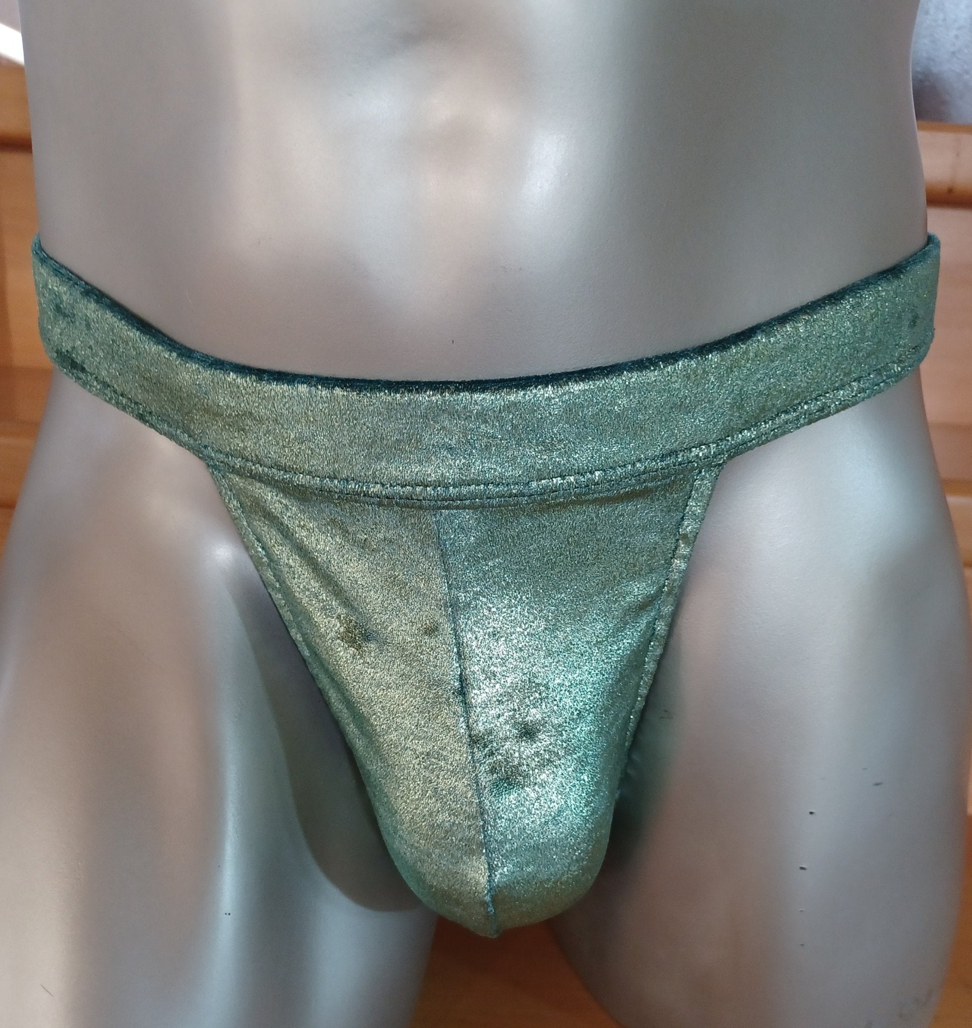 Herren String Tanga Unterwäsche und Badehose Samt grün metallic Unikat Gr. M - SEXSENSE