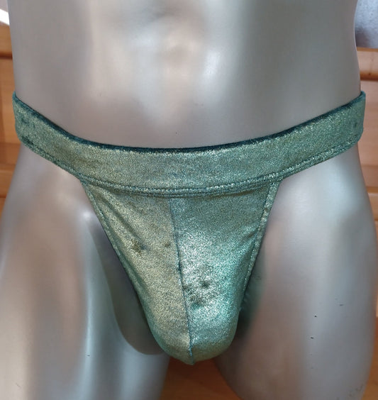 Herren String Tanga Unterwäsche und Badehose Samt grün metallic Unikat Gr. M - SEXSENSE