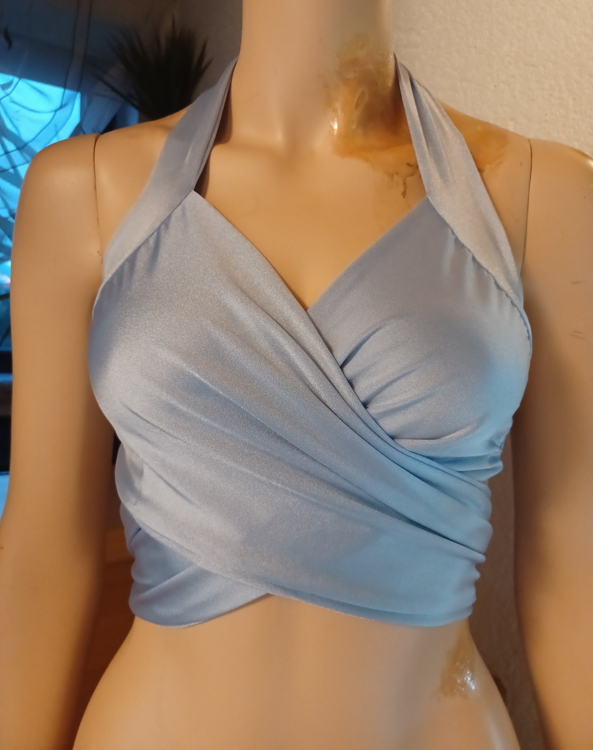 Bandage Wickel-Top Bikini Oberteil Hellblau bauchfrei Tanzsport-Lycra