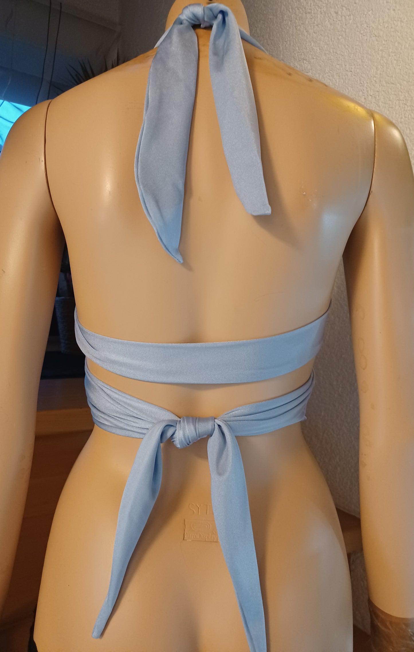 Bandage Wickel-Top Bikini Oberteil Hellblau bauchfrei Tanzsport-Lycra