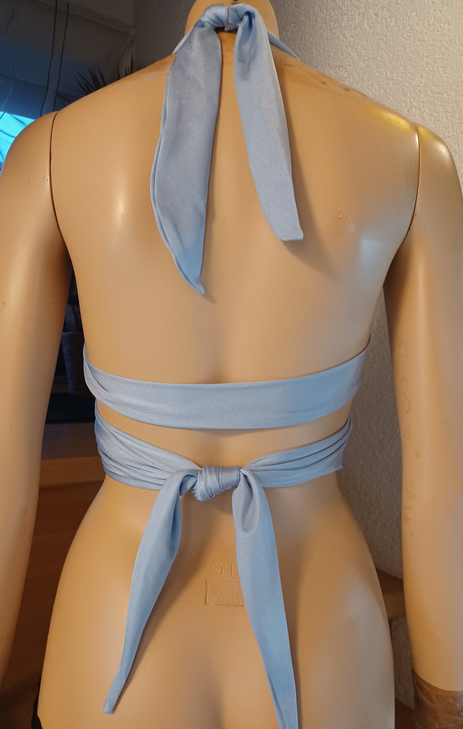 Bandage Wickel-Top Bikini Oberteil Hellblau bauchfrei Tanzsport-Lycra