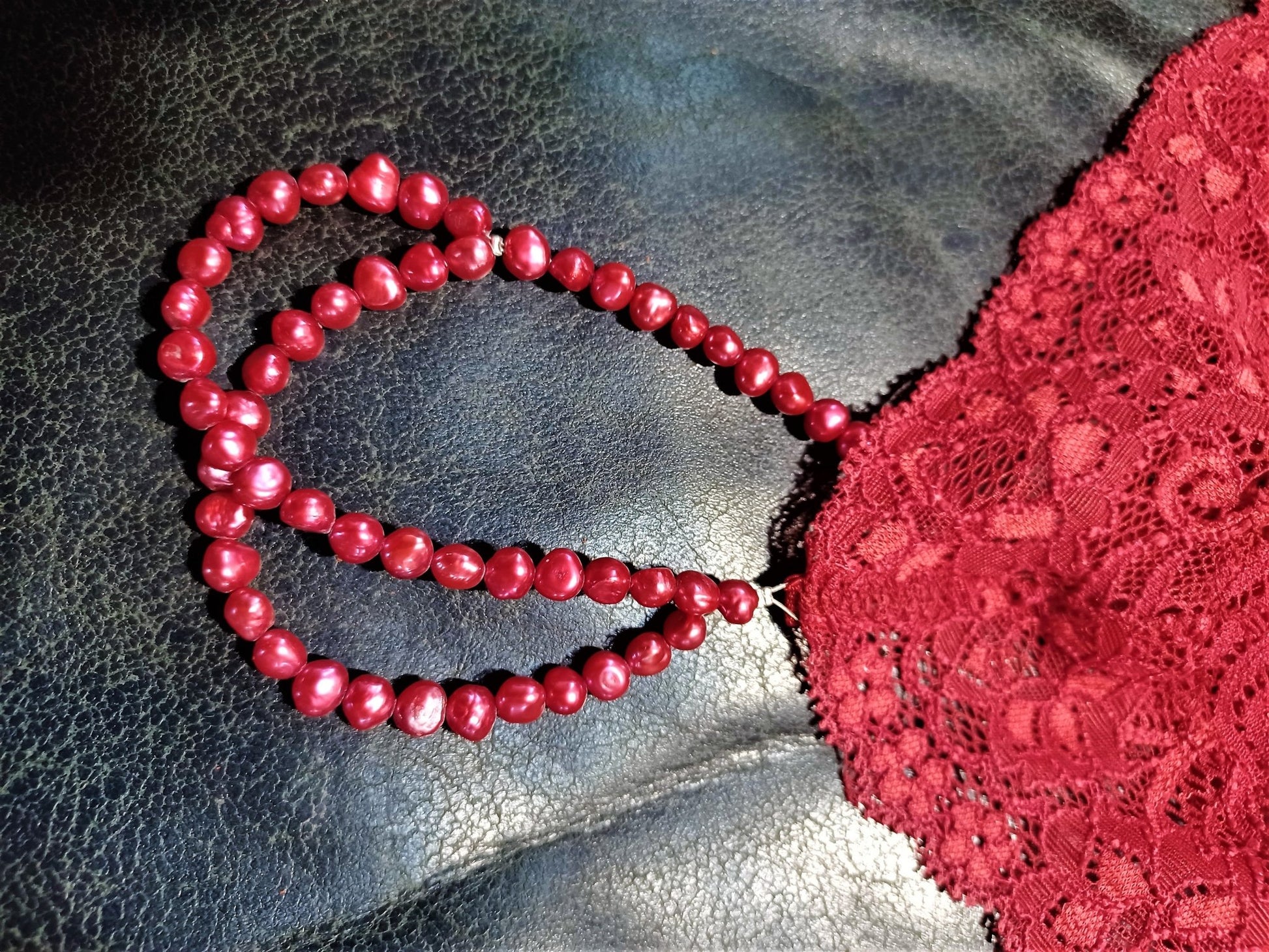 Damen Perlen String rot elastische Spitze mit echte Süßwasser - Perlen Dessous sexy Lingerie Slip - SEXSENSE