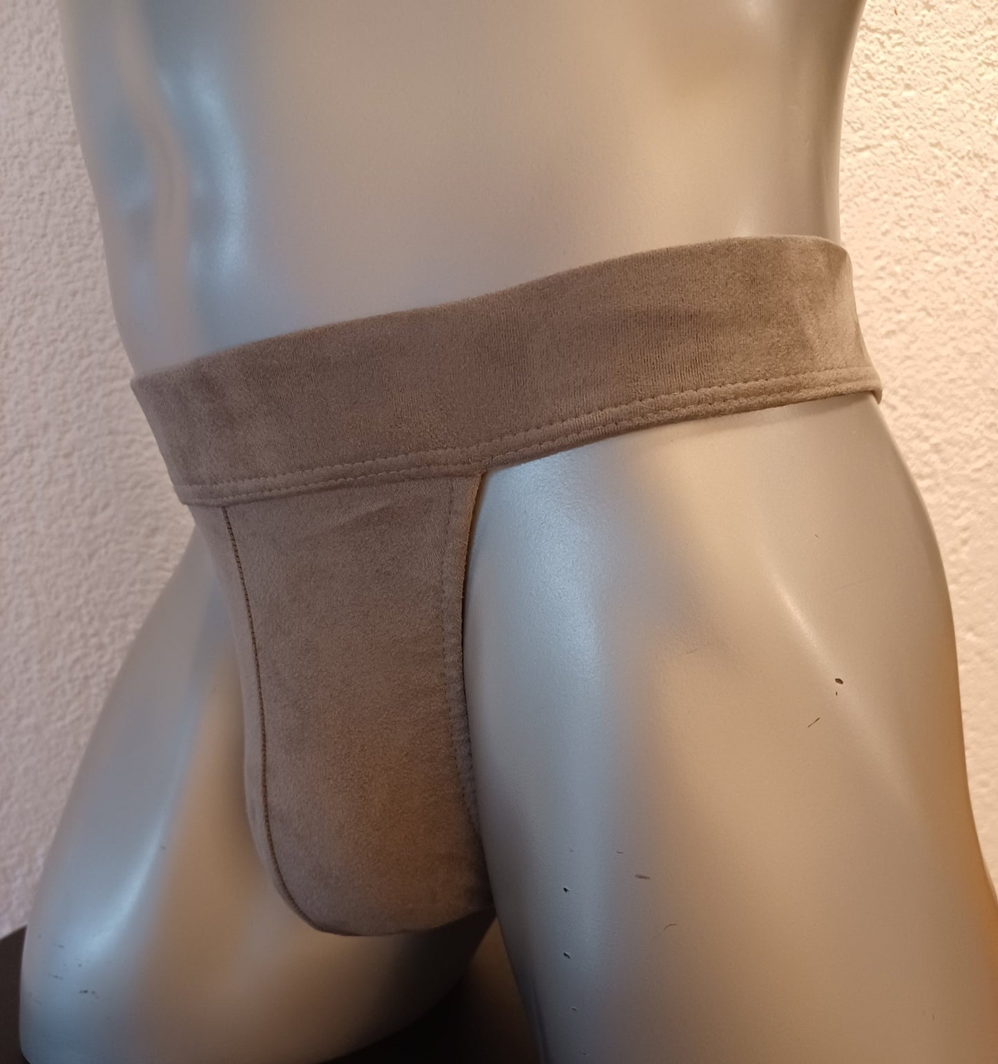 Badehose String Wasch - Leder Suede elastisches Wildleder silber laminiert - SEXSENSE