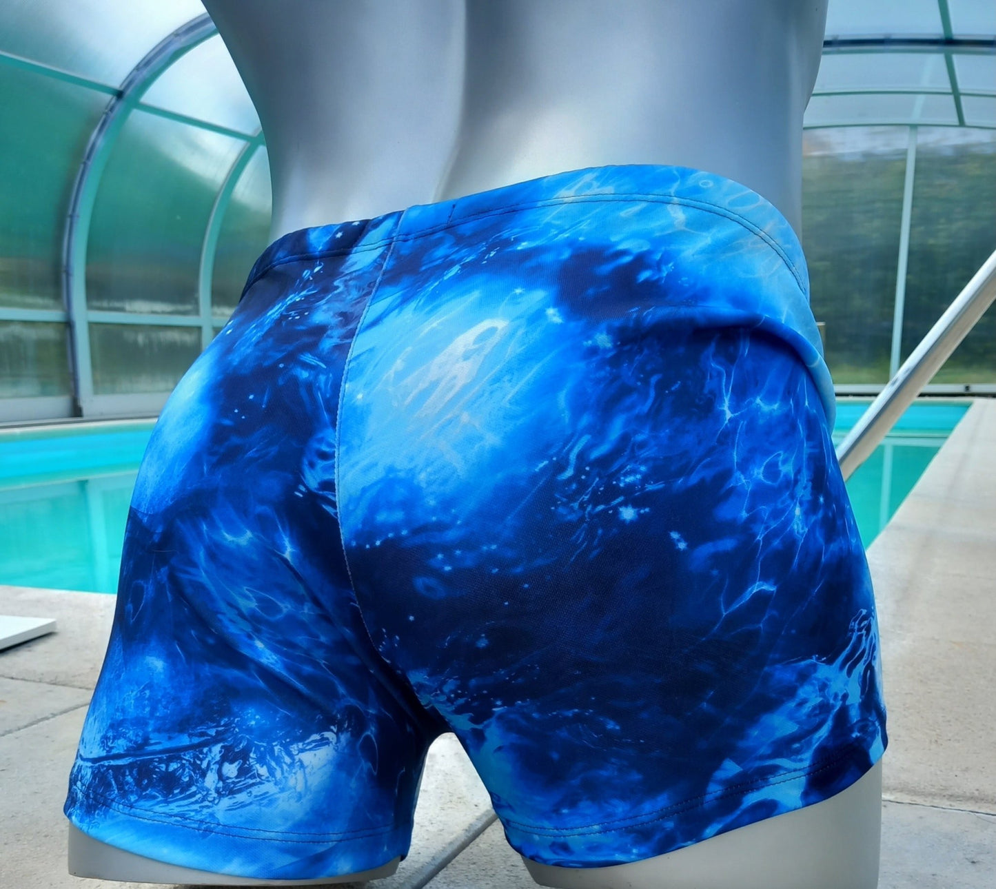 Boxershorts Badeshorts Badehose elastischer Scuba Jersey in Blau Galaxy Optik - SEXSENSE