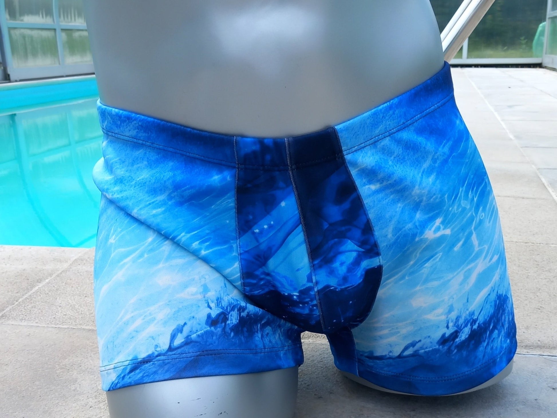 Boxershorts Badeshorts Badehose elastischer Scuba Jersey in Blau Galaxy Optik - SEXSENSE