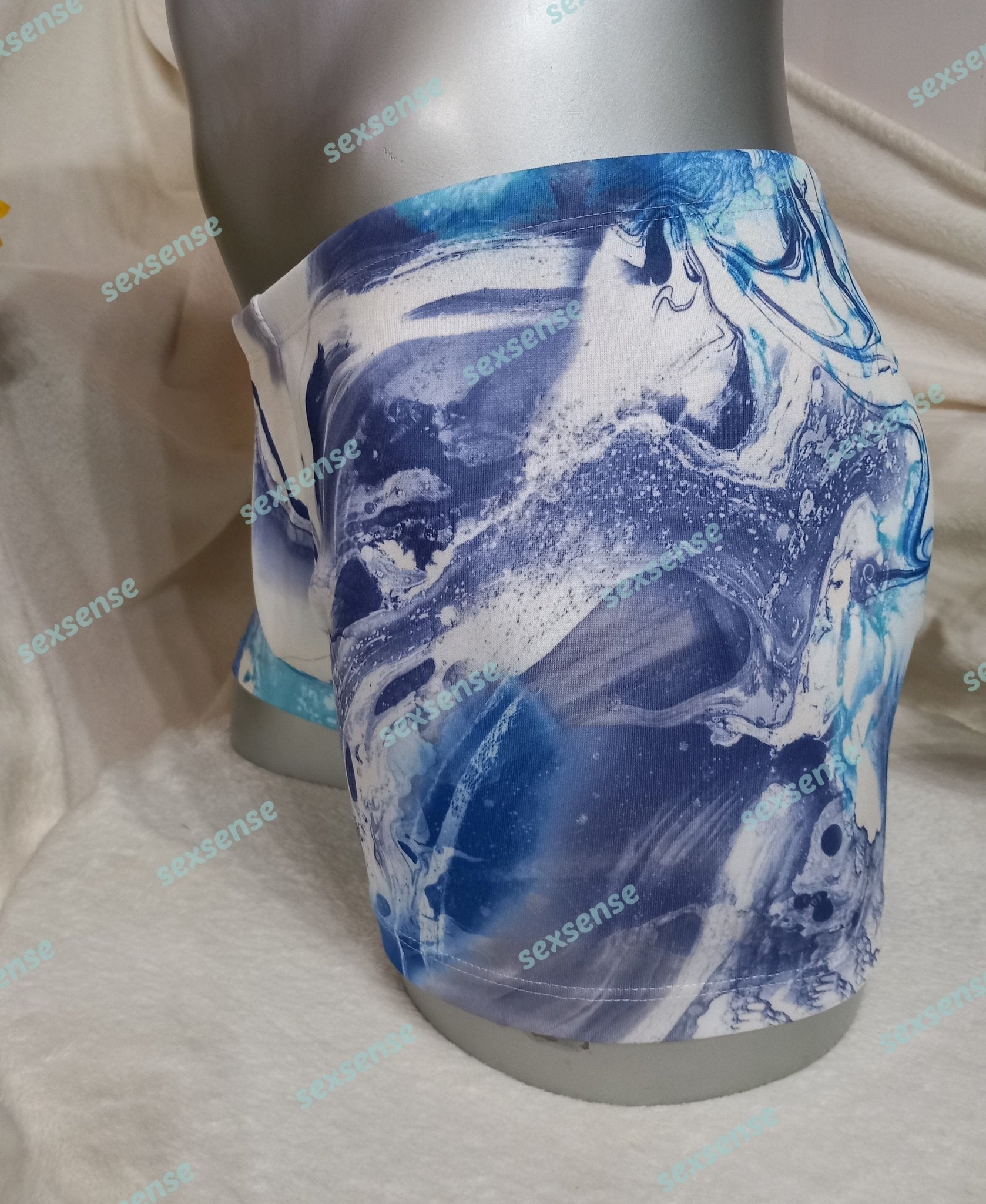 Boxershorts Badeshorts Badehose elastischer Scuba Jersey in Blau Marmor Optik - SEXSENSE