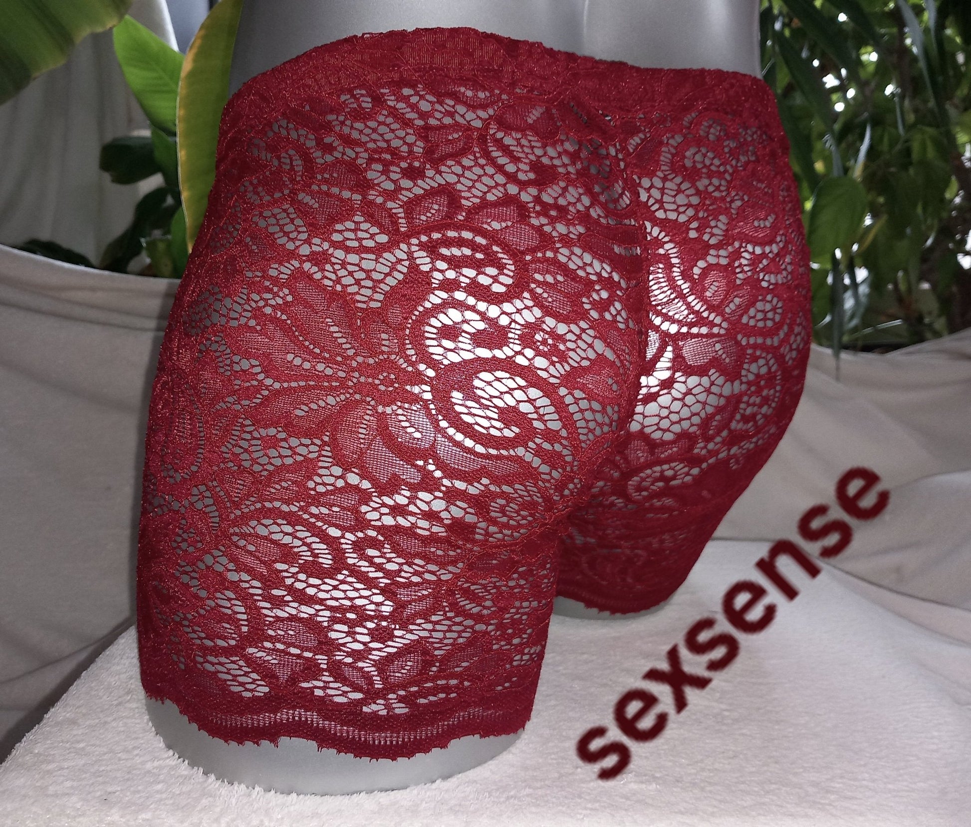 Boxershorts Spitze dunkelrot elastisch transparent enganliegend sexy Bogenabschuss an den Beinen - SEXSENSE