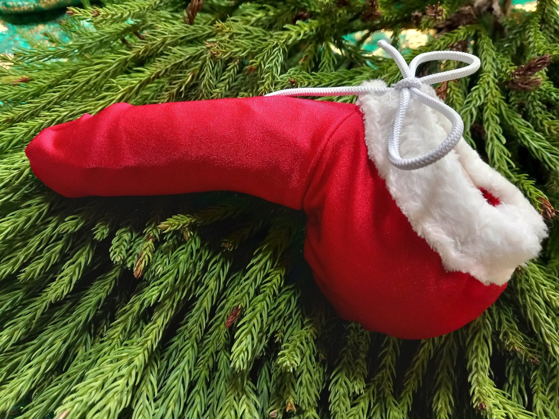Nikolaus - Willy Weihnachts - Pyjama Santa Claus - Juwelensäckchen Lycra Willy - Pyjama mit Pelzrand - SEXSENSE