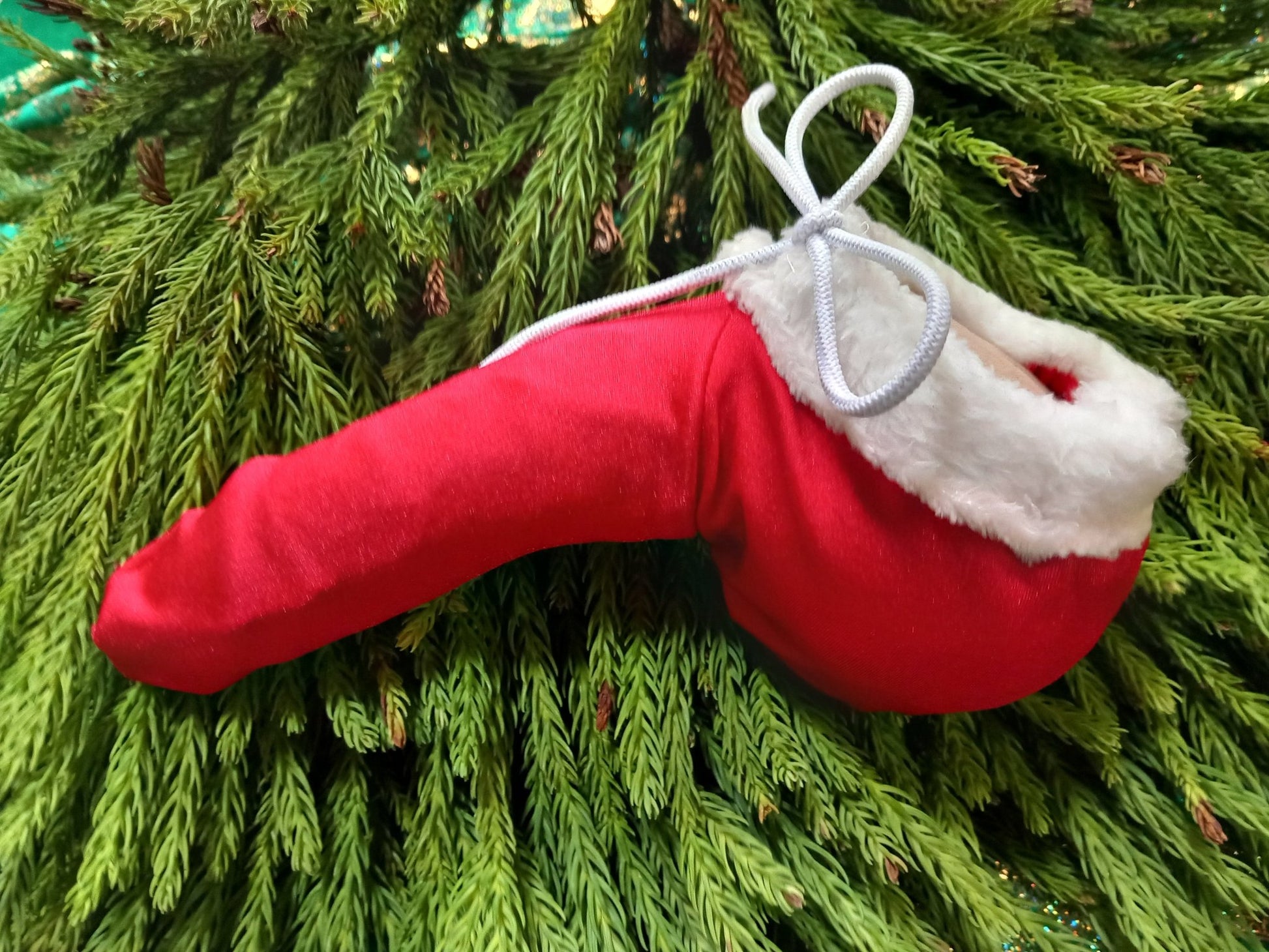 Nikolaus - Willy Weihnachts - Pyjama Santa Claus - Juwelensäckchen Lycra Willy - Pyjama mit Pelzrand - SEXSENSE
