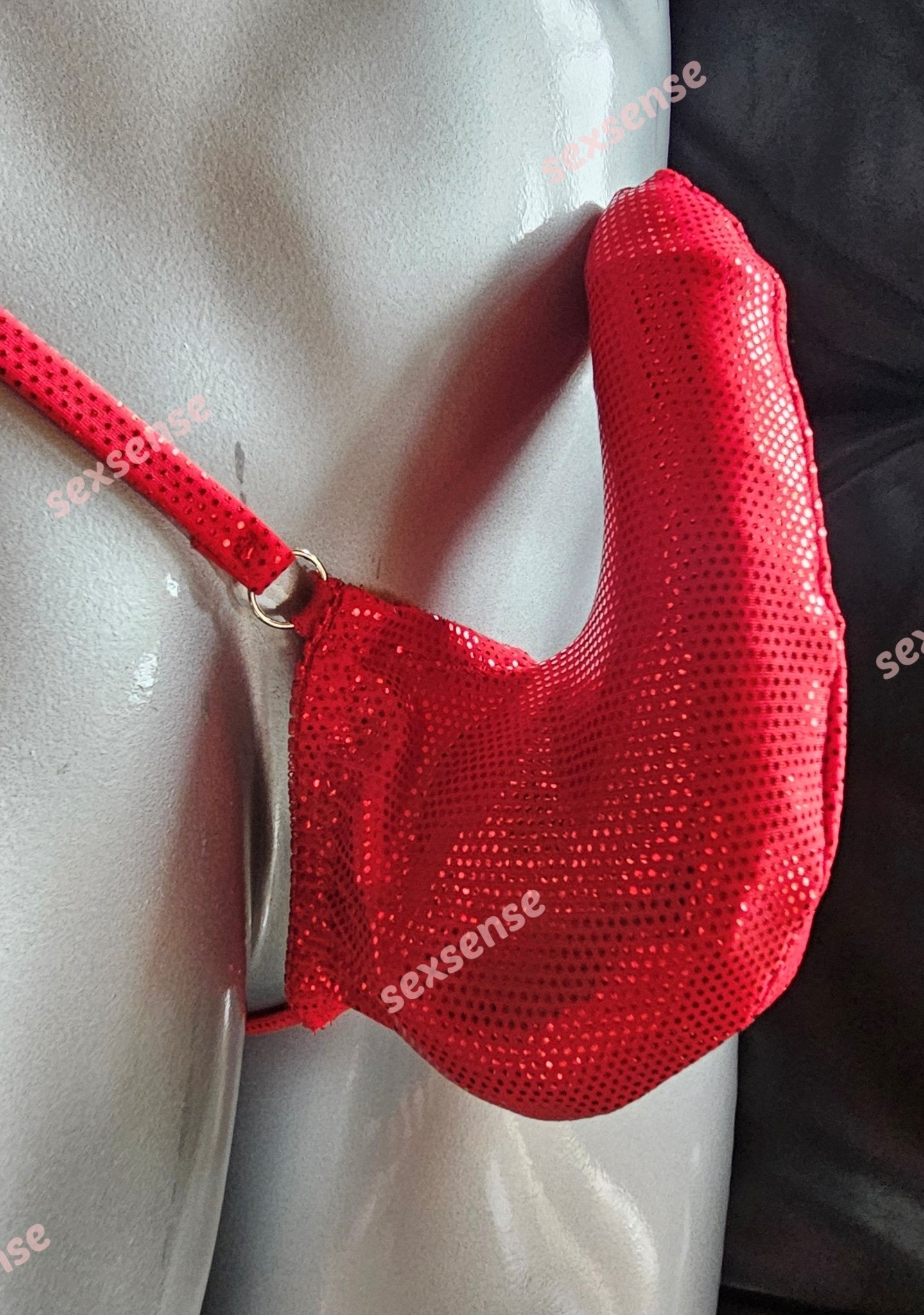 Stand - Up - String Prinz Albert minimalistisch elastisches Lycra rot Metallic - SEXSENSE