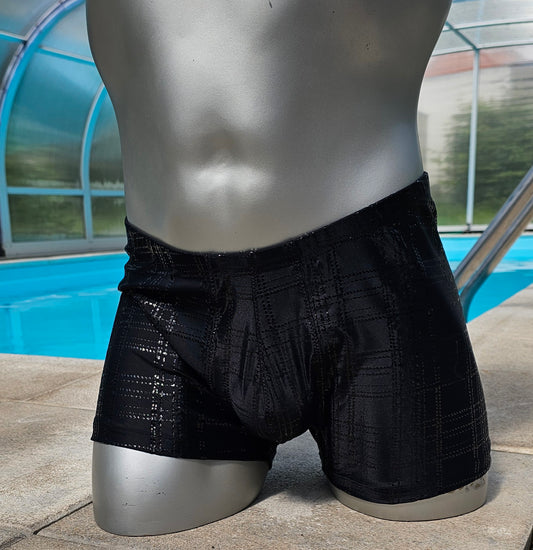 Boxershorts Badeshorts Lycra Karo - Lackoptik Hochglanz Stretch Herren Badehose - SEXSENSE