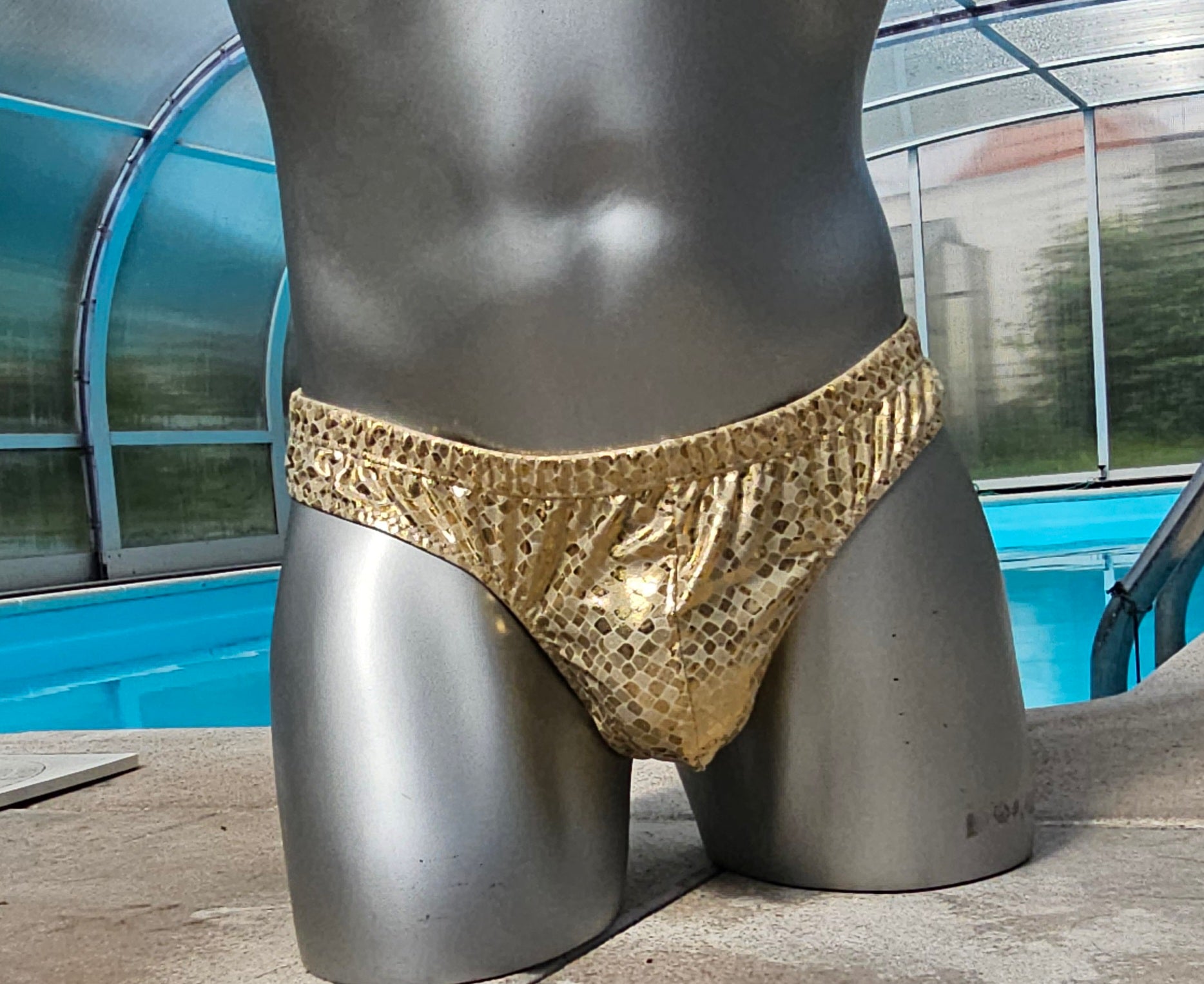 Badehose Gold Metallic Lycra Jersey sexy Herren Dessous - SEXSENSE