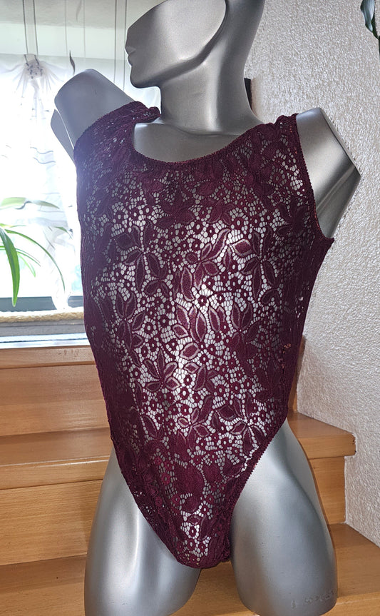 Herren Body Unterwäsche elastisch bordeaux elastische Spitze  transparent