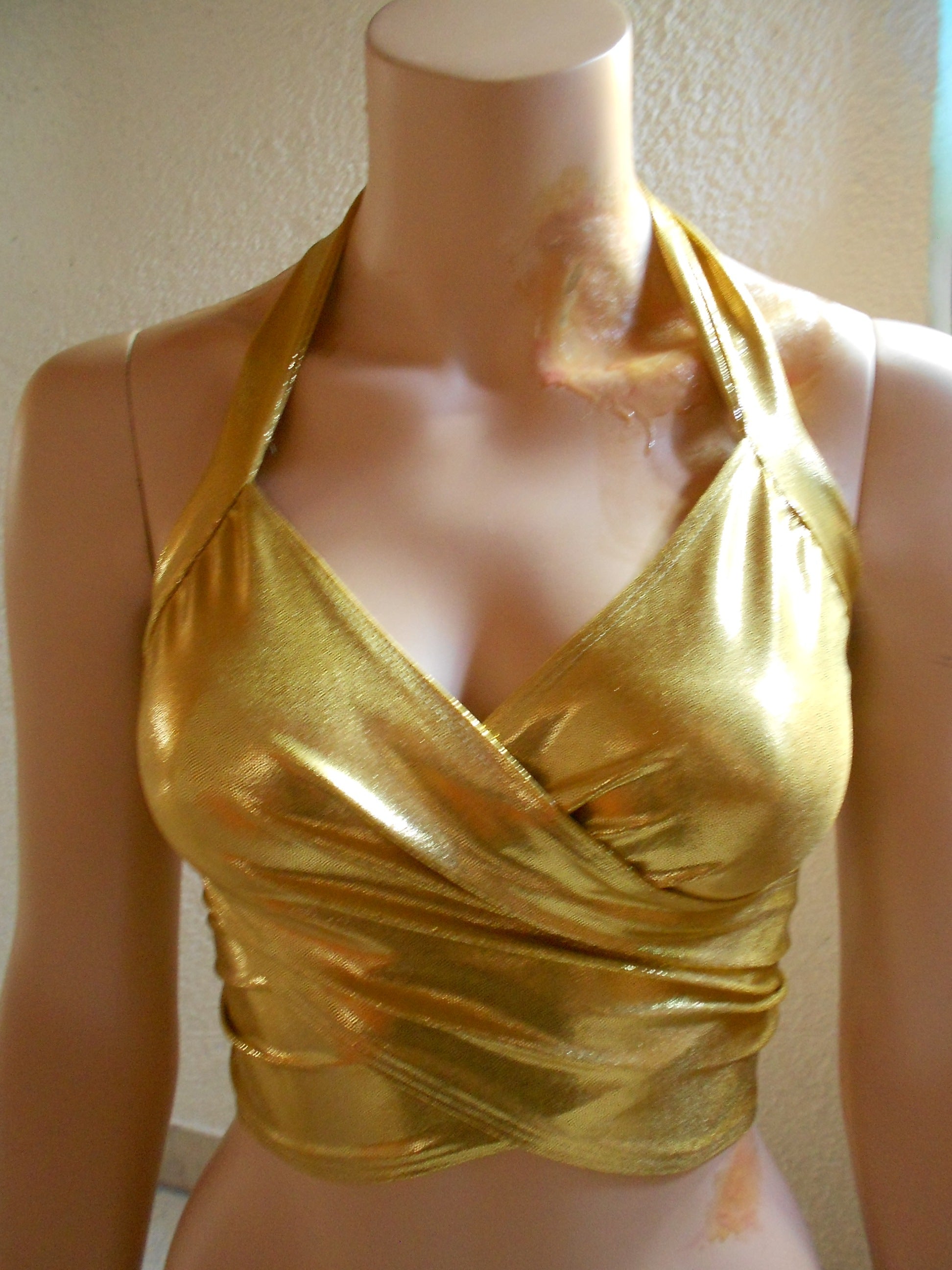 Bandage Wickel-Top Bikini Oberteil Gold Metallic bauchfrei Tanzsport-Lycra
