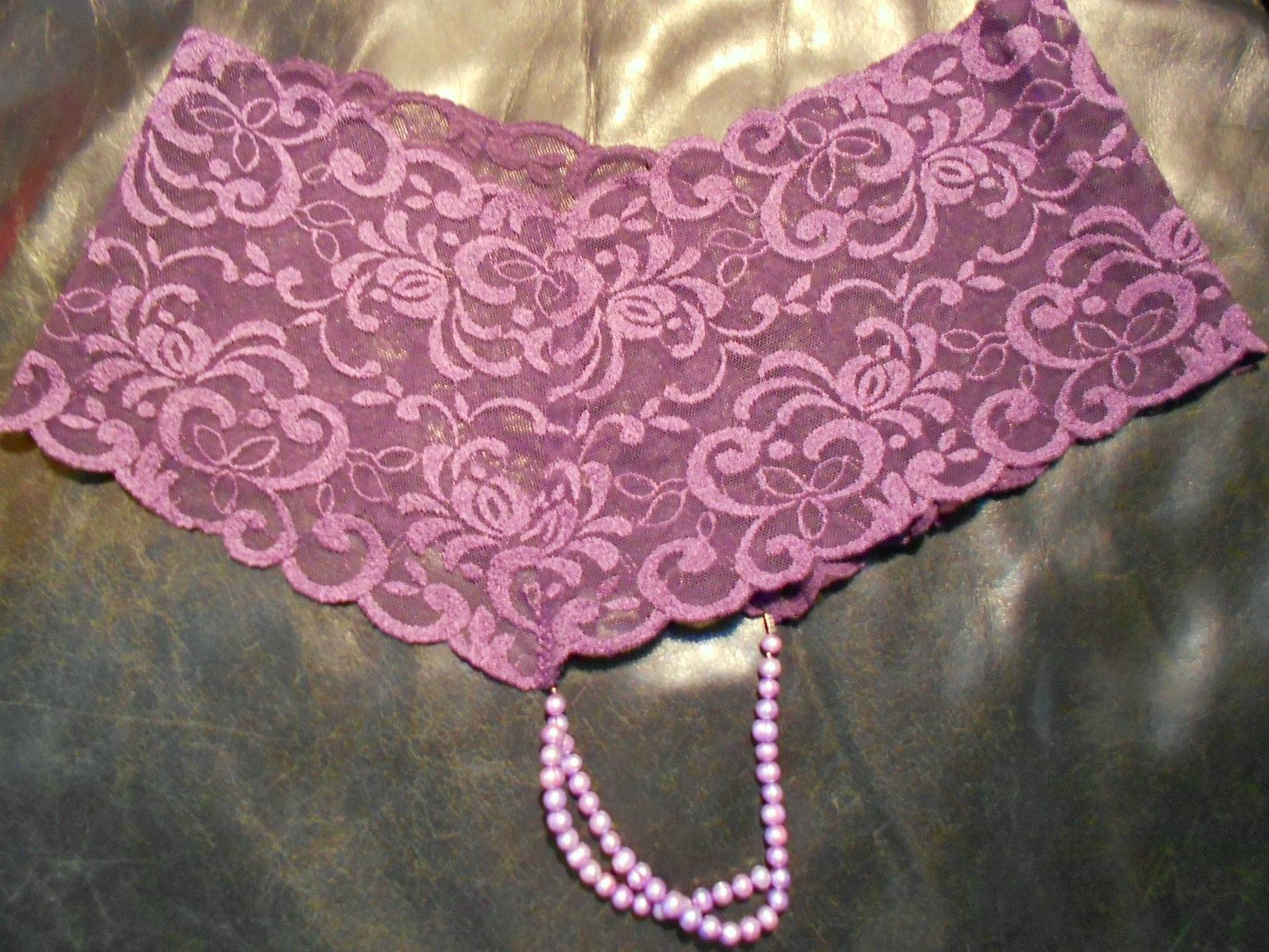 Perlenstring Unterwäsche Damen Lila sexy Lingerie Slip elastische Spitze echte lila Süßwasserperlen - SEXSENSE