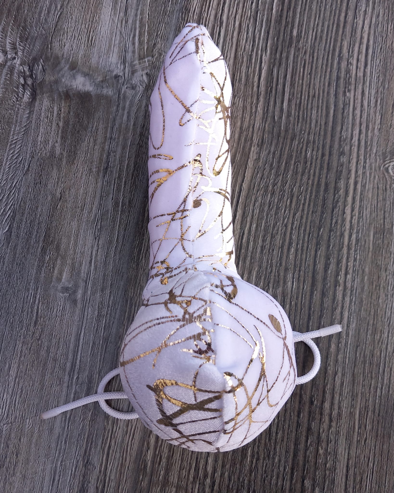 Penissocke Lümmeltüte Juwelensäckchen weißer Lycra Samt mit Gold Sackhalter Willy - Pyjama - SEXSENSE