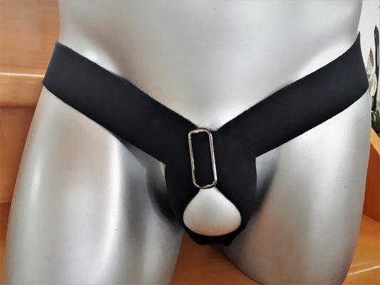 Sling Tong Jockstrap ouvert Harness Toy Gay schwarz mit Verstell-Schließe vertikal