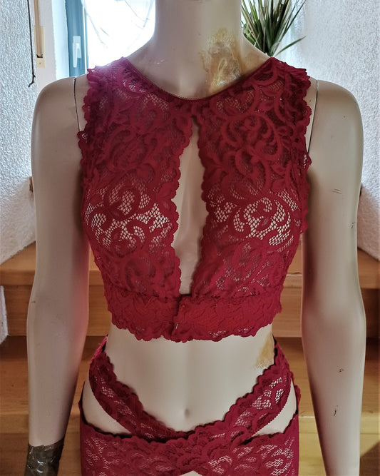 Bustier BH Unterwäsche elastische Spitze himbeerrot Top Shirt Unikat