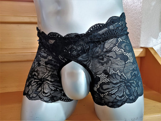 Strumpfbänder Straps halterlos Stay Hip for man ouvert 2 - teilig elastische Spitze schwarz UNIKAT sexy Dessous Fetisch - SEXSENSE
