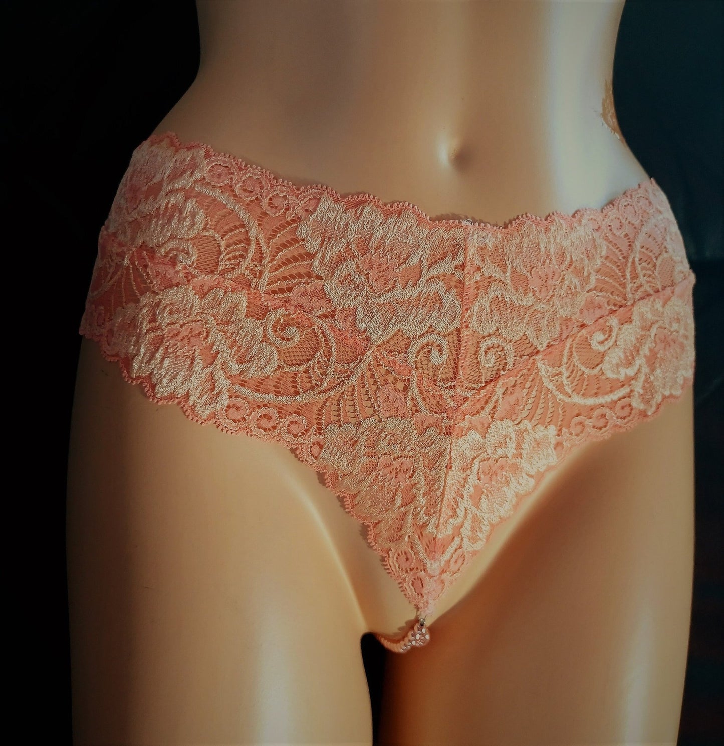 Perlen - String in Aprcot Damen Unterwäsche Unikat Dessous sexy Lingerie Slip elastische Spitze rosa Perlen - SEXSENSE