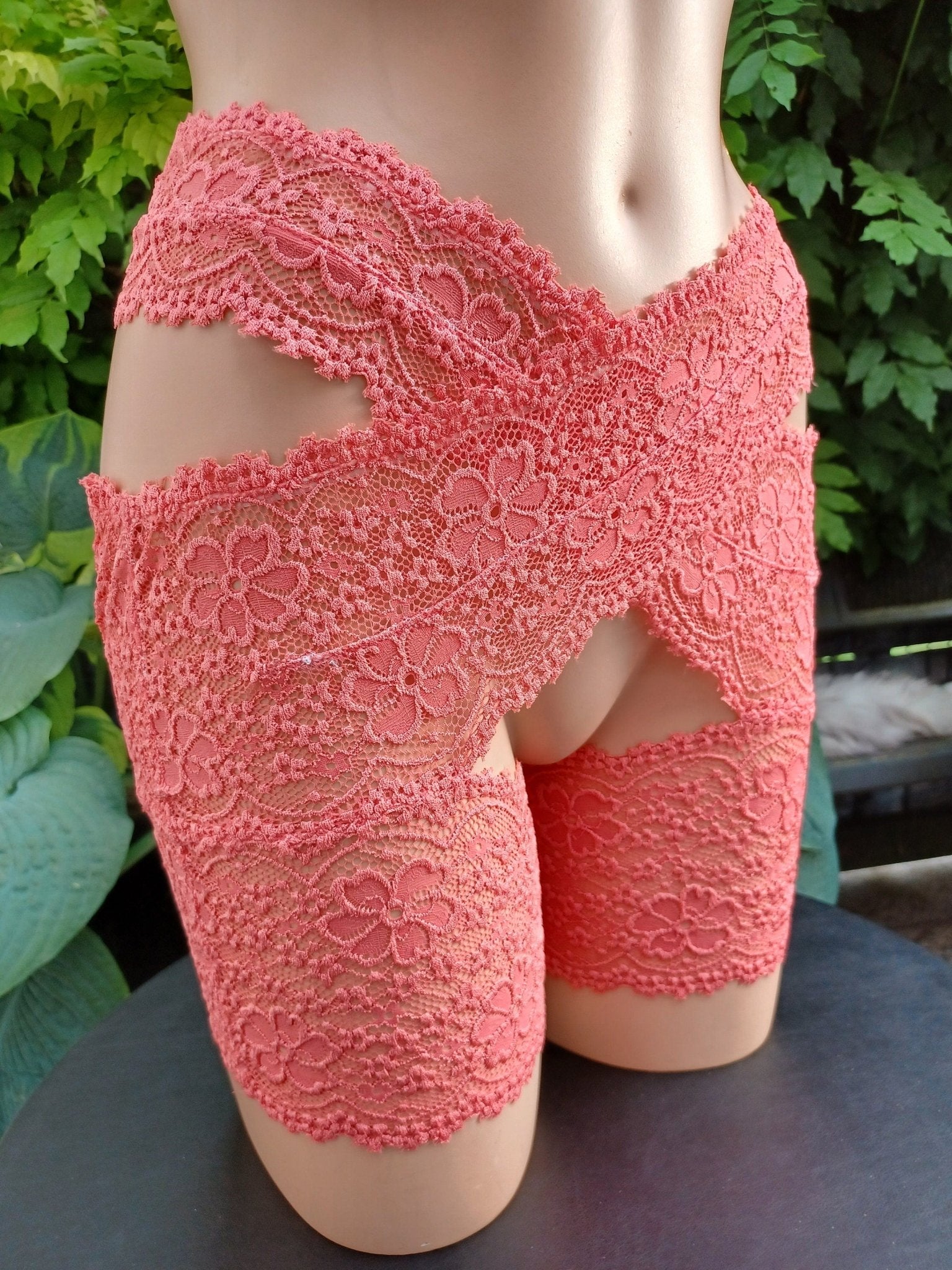 Stay Hip Oberschenkelschoner elastische Spitze in lachsfarbenen Dessous Lingerie Strumpfband ouvert - SEXSENSE