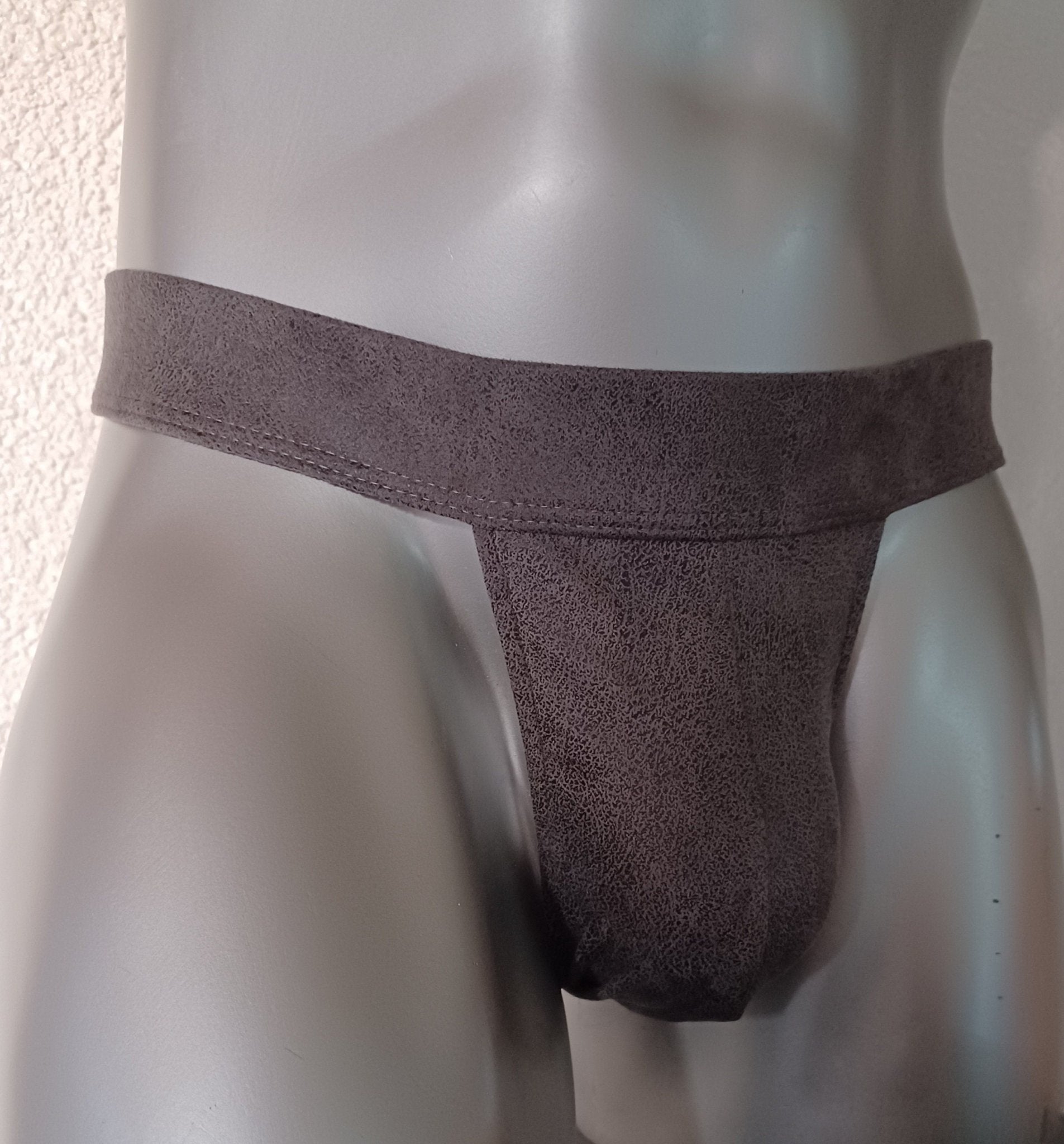 Wasch - Leder Badehose String Suede für Herren Antikleder grau - SEXSENSE