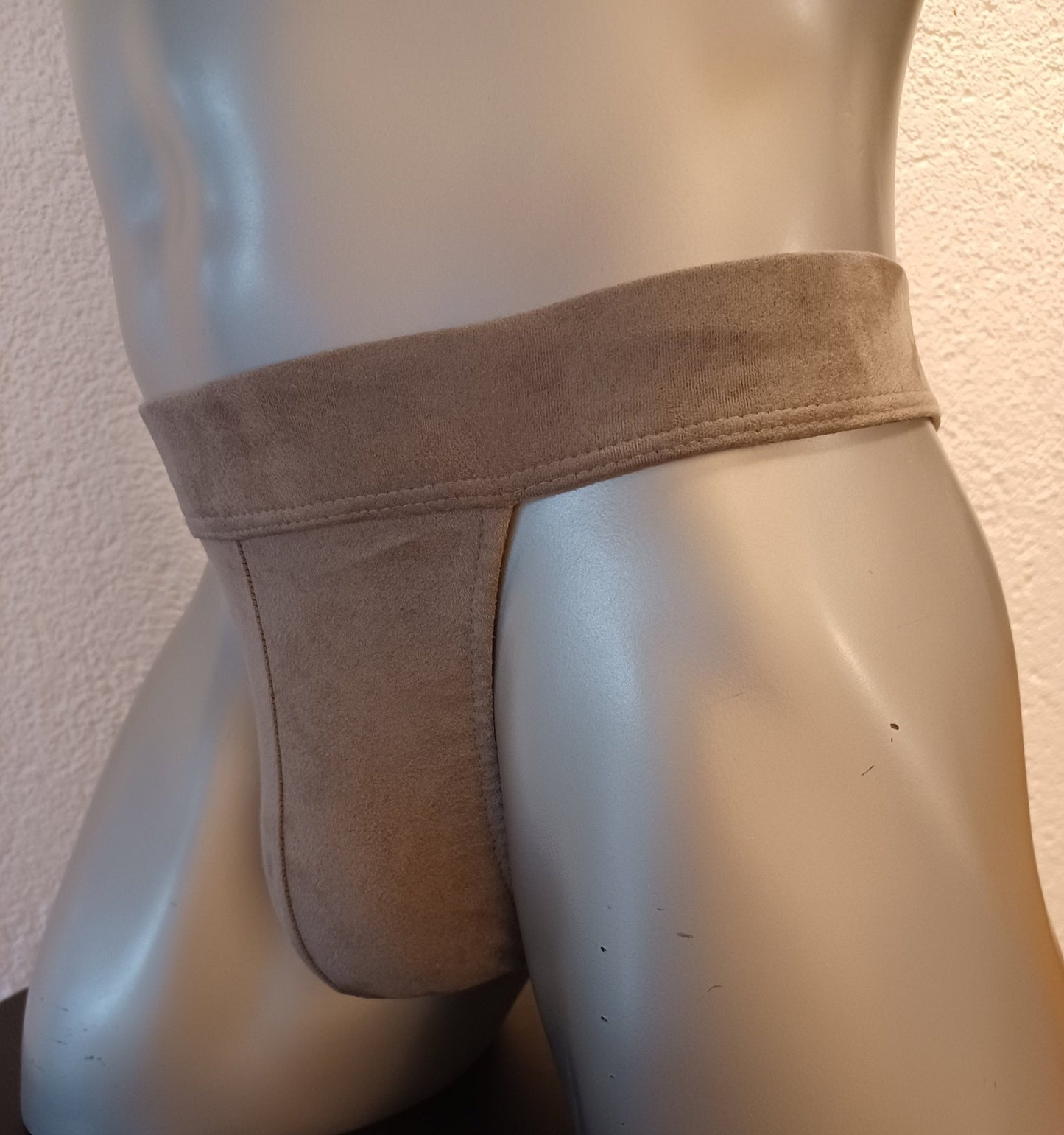Badehose String Wasch - Leder Suede elastisches Wildleder hellgrau - SEXSENSE