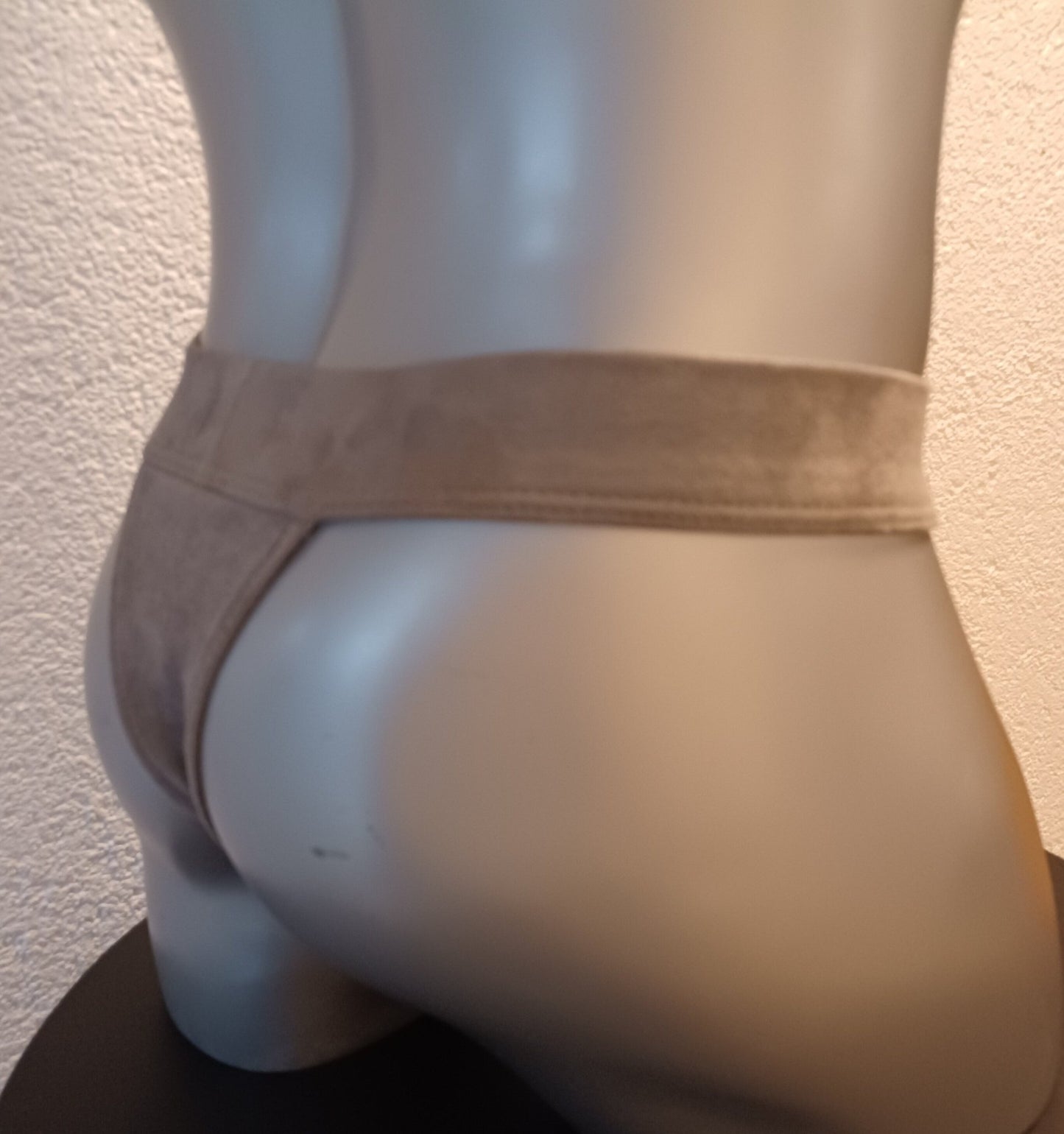 Badehose String Wasch - Leder Suede elastisches Wildleder hellgrau - SEXSENSE